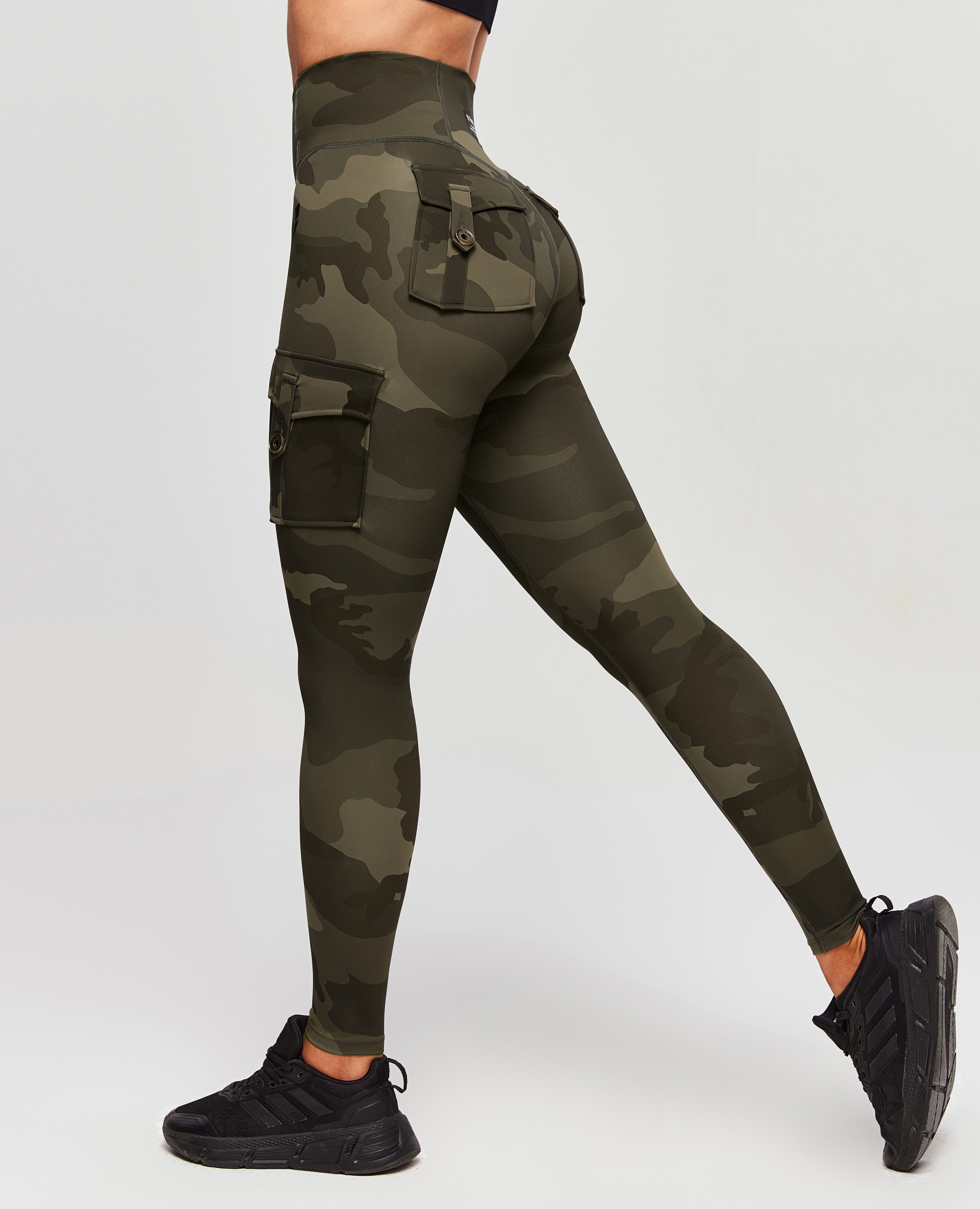 High Waist Cargo Leggings - Army Green Camouflage