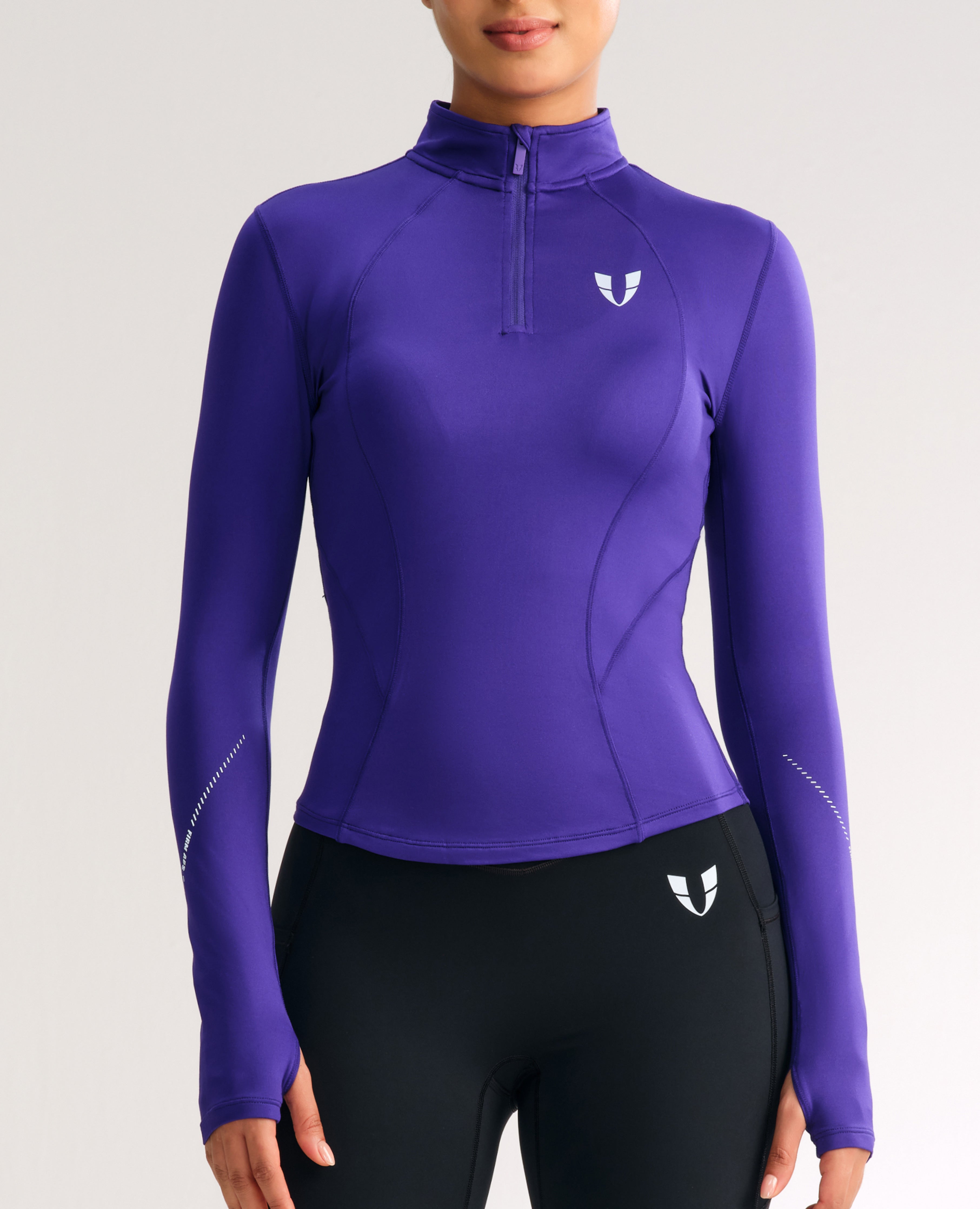 firmabs Slim Fit Fleece Half Zip Workout Top Dark Purple