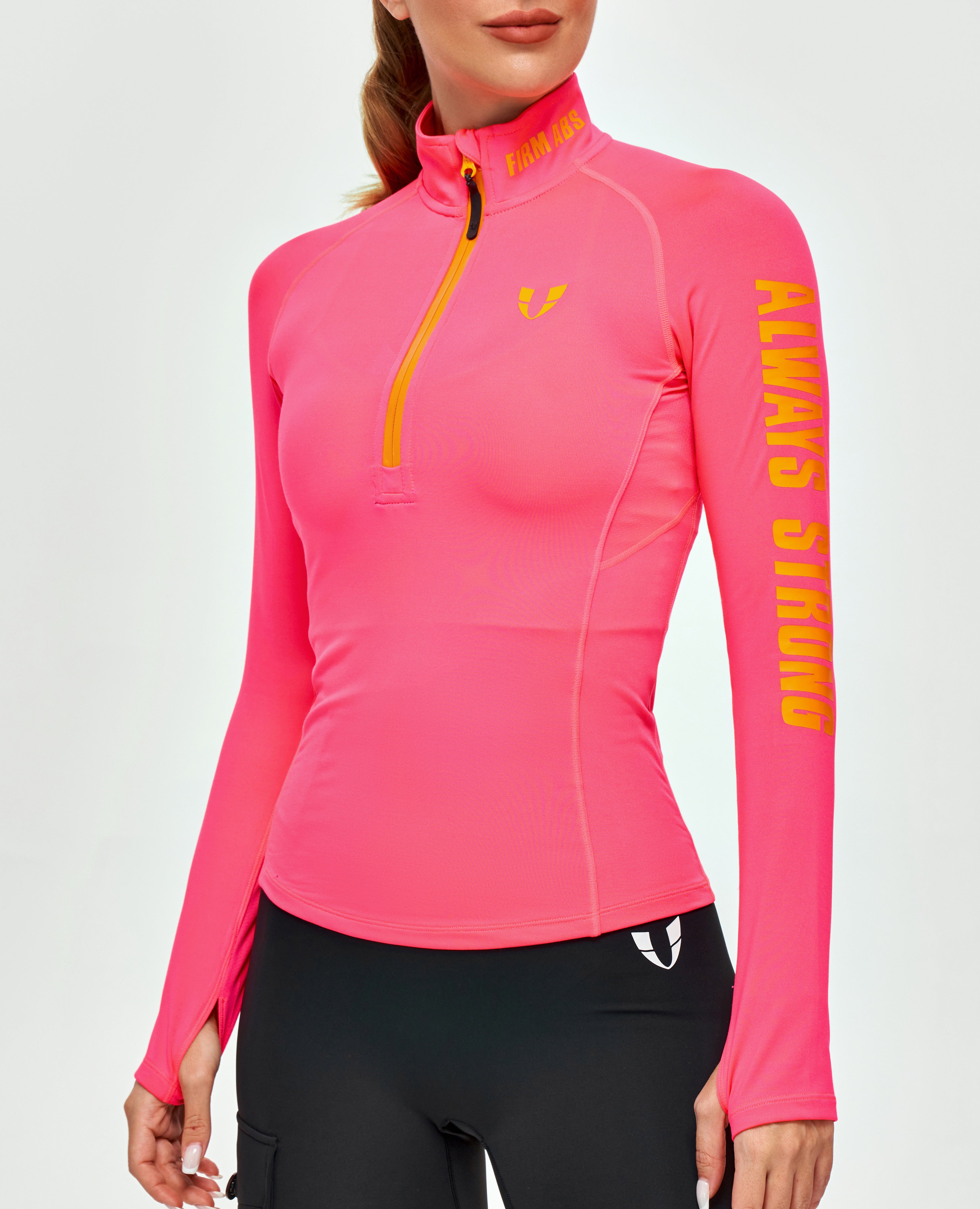 Half Zip Long Sleeve Top - Dark Pink