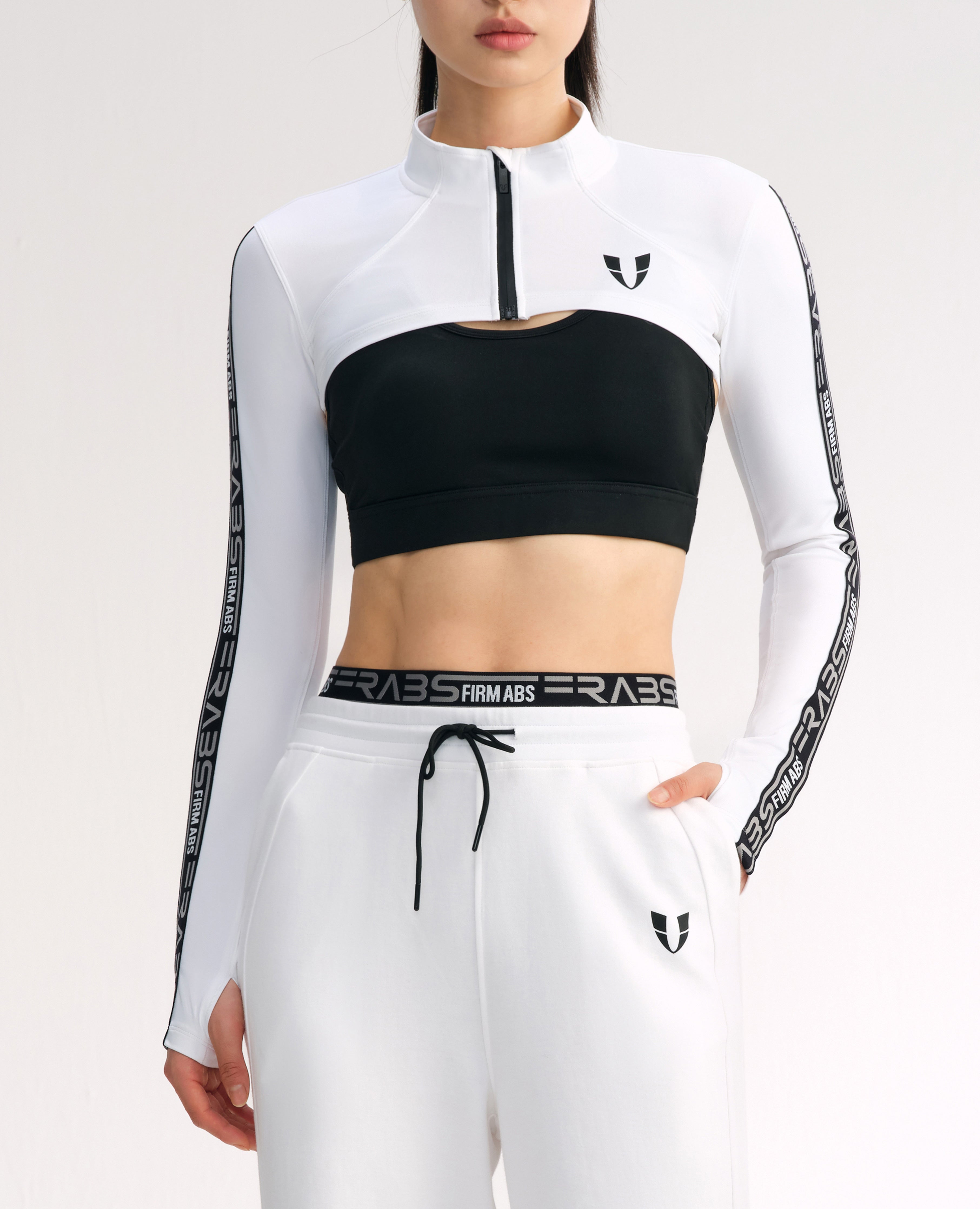 firmabs Ultra Cropped Long Sleeve Zip Up Top White