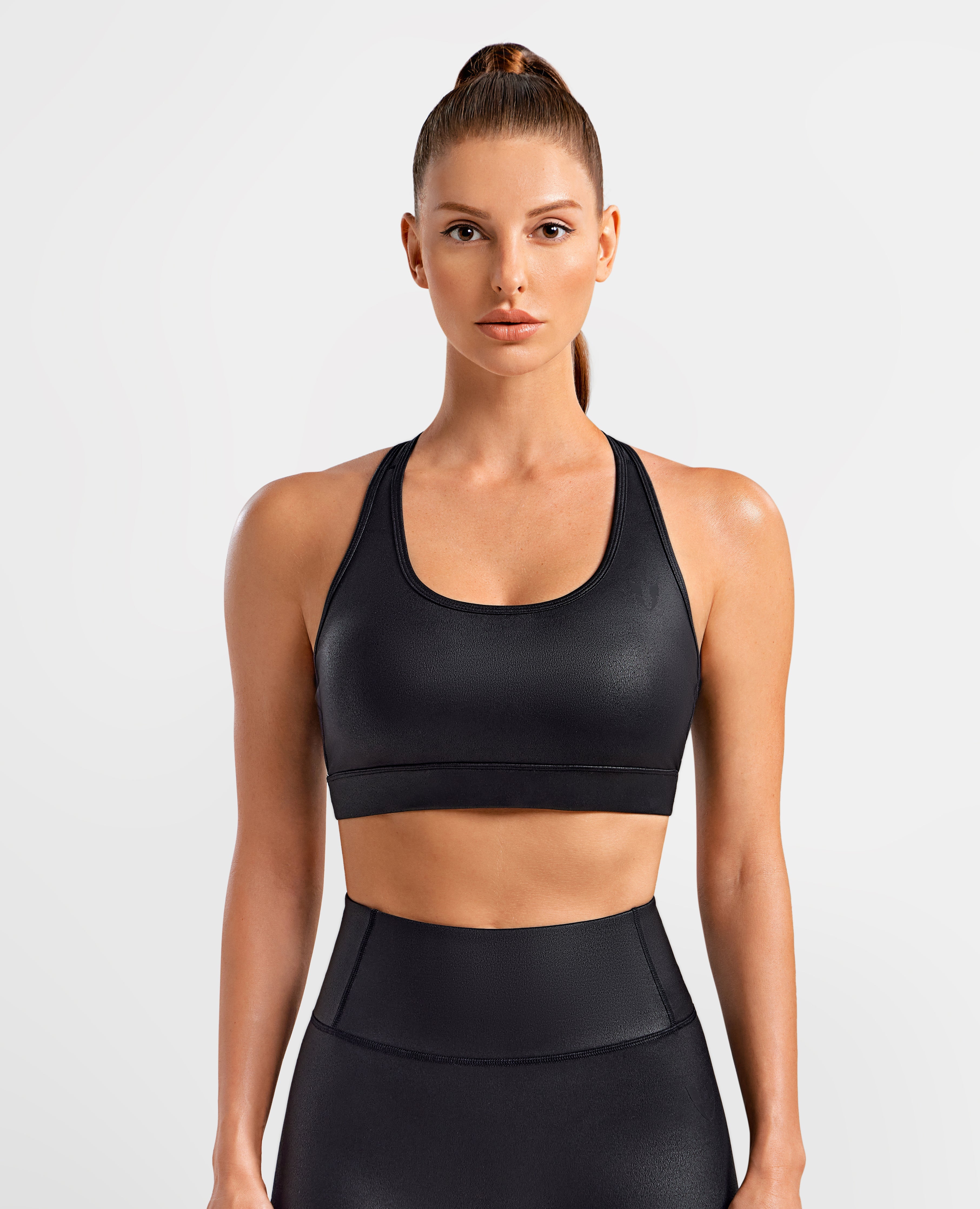 Bra actif en cuir en faux cuir - noir