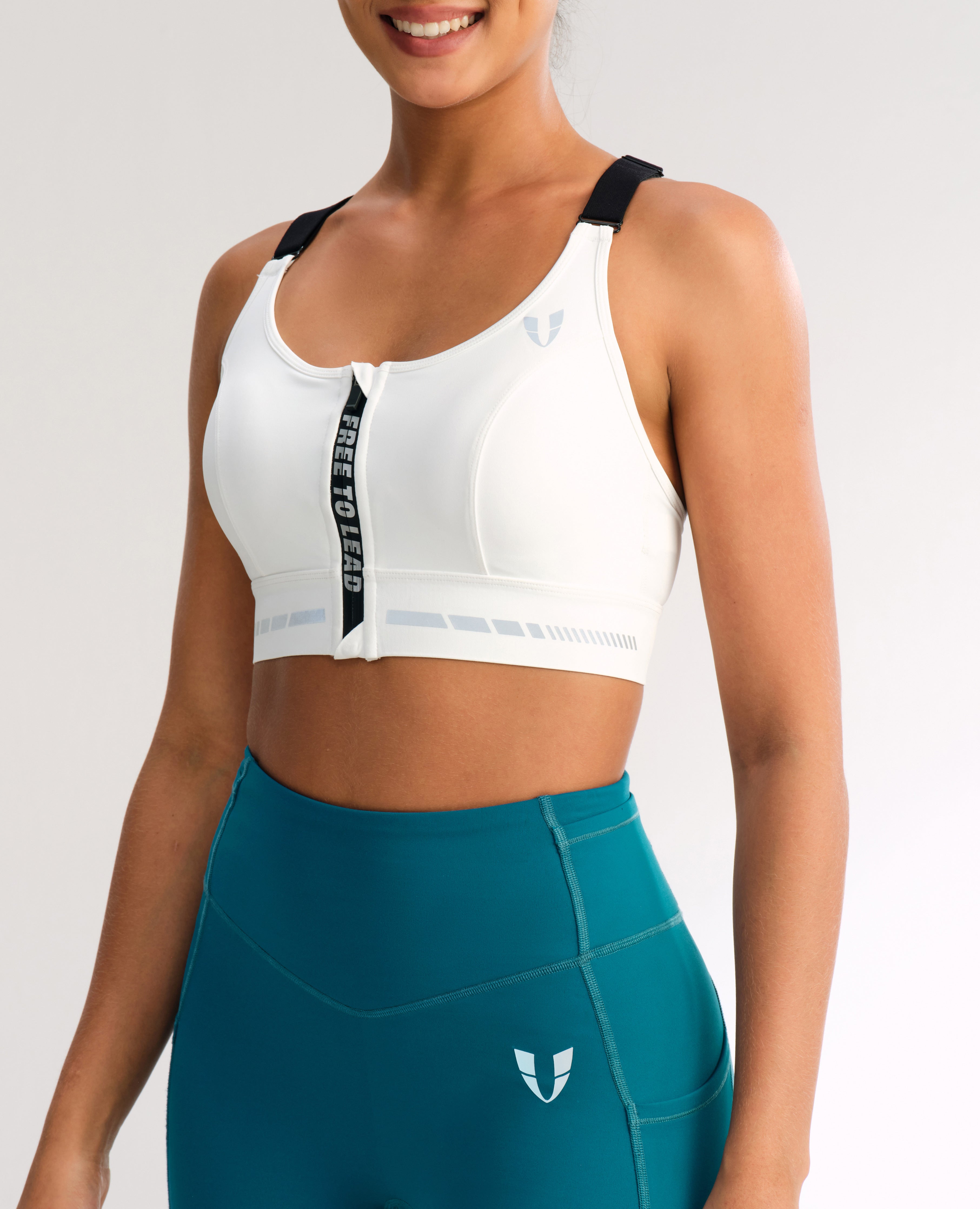 Zip Up High Support Active Bra - White