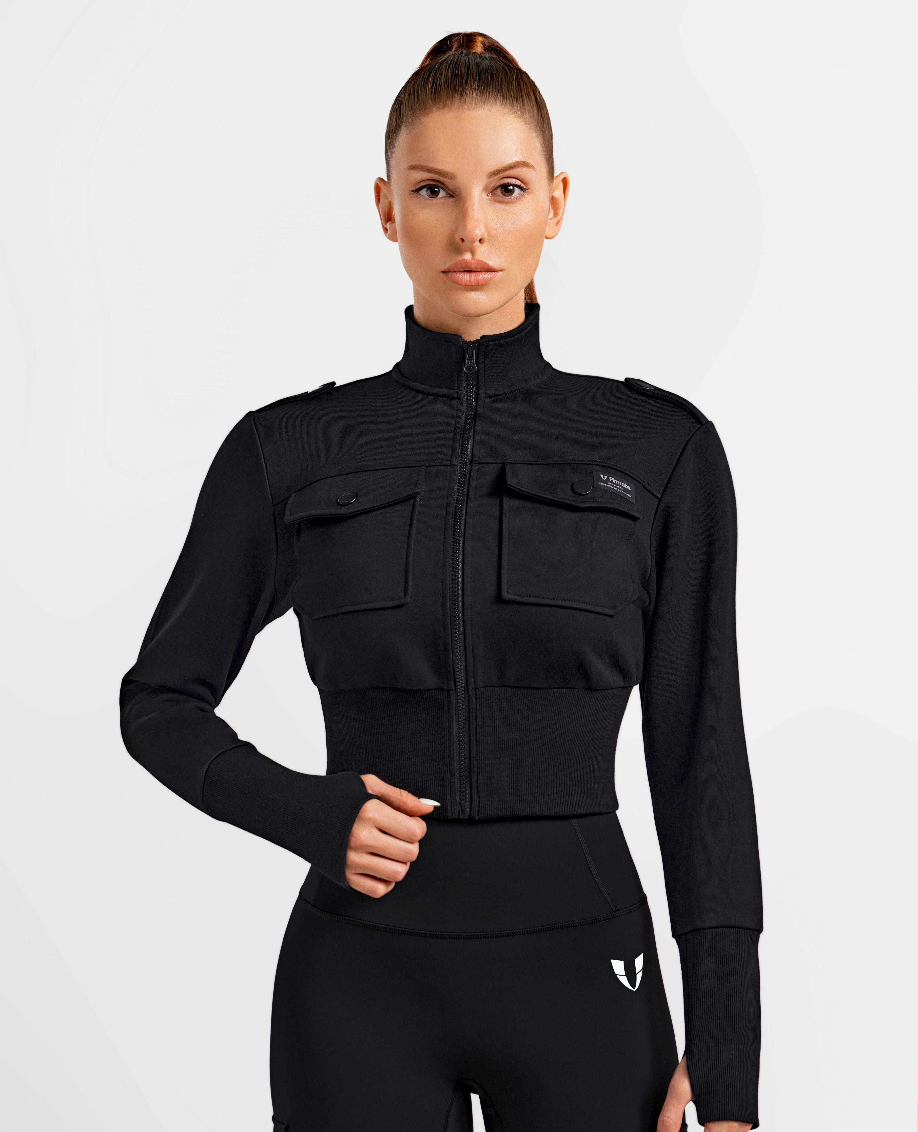 Chaqueta de cultivo activa de ajuste suelto - negro