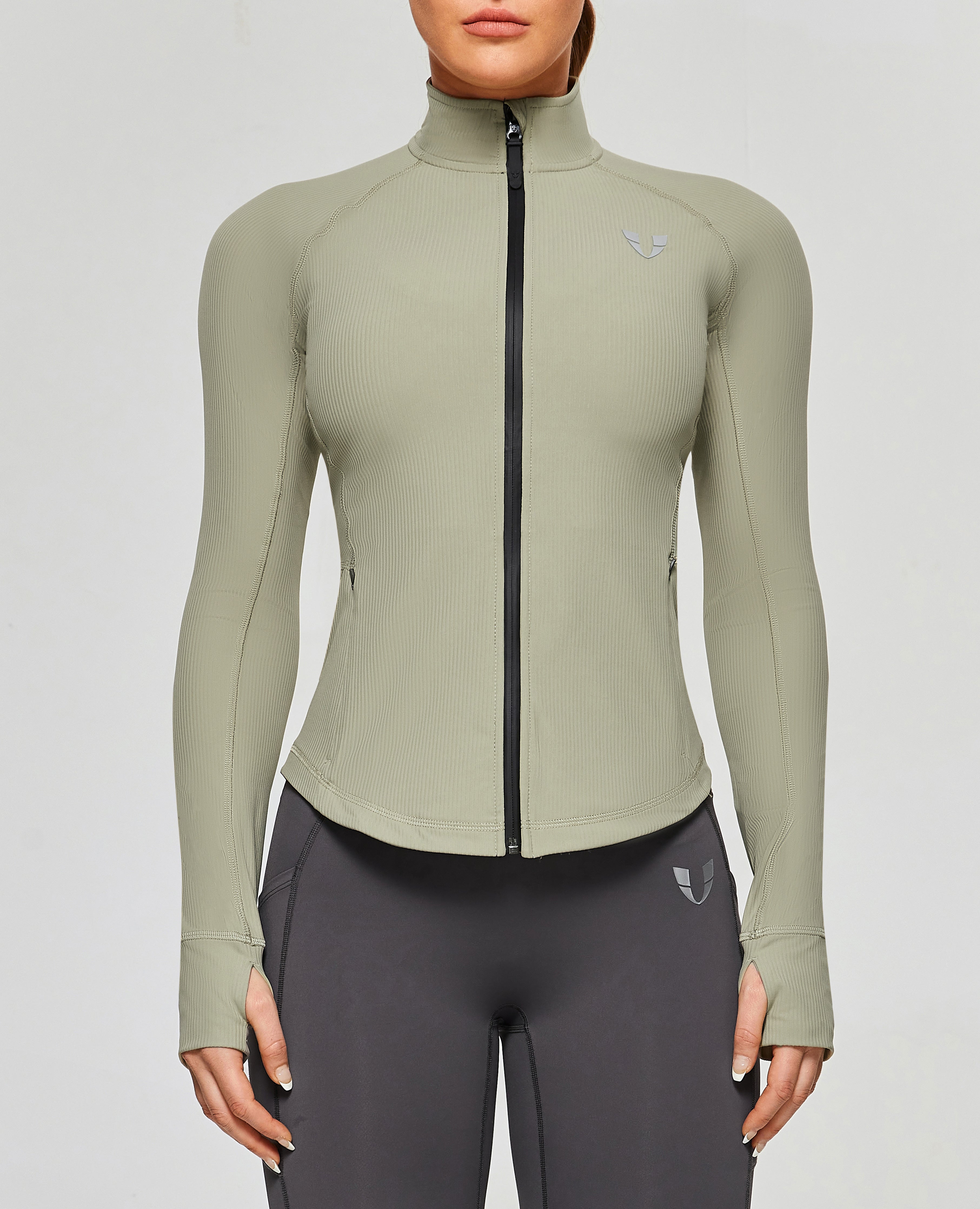 Ribbed Gym Jacket - Gray Green