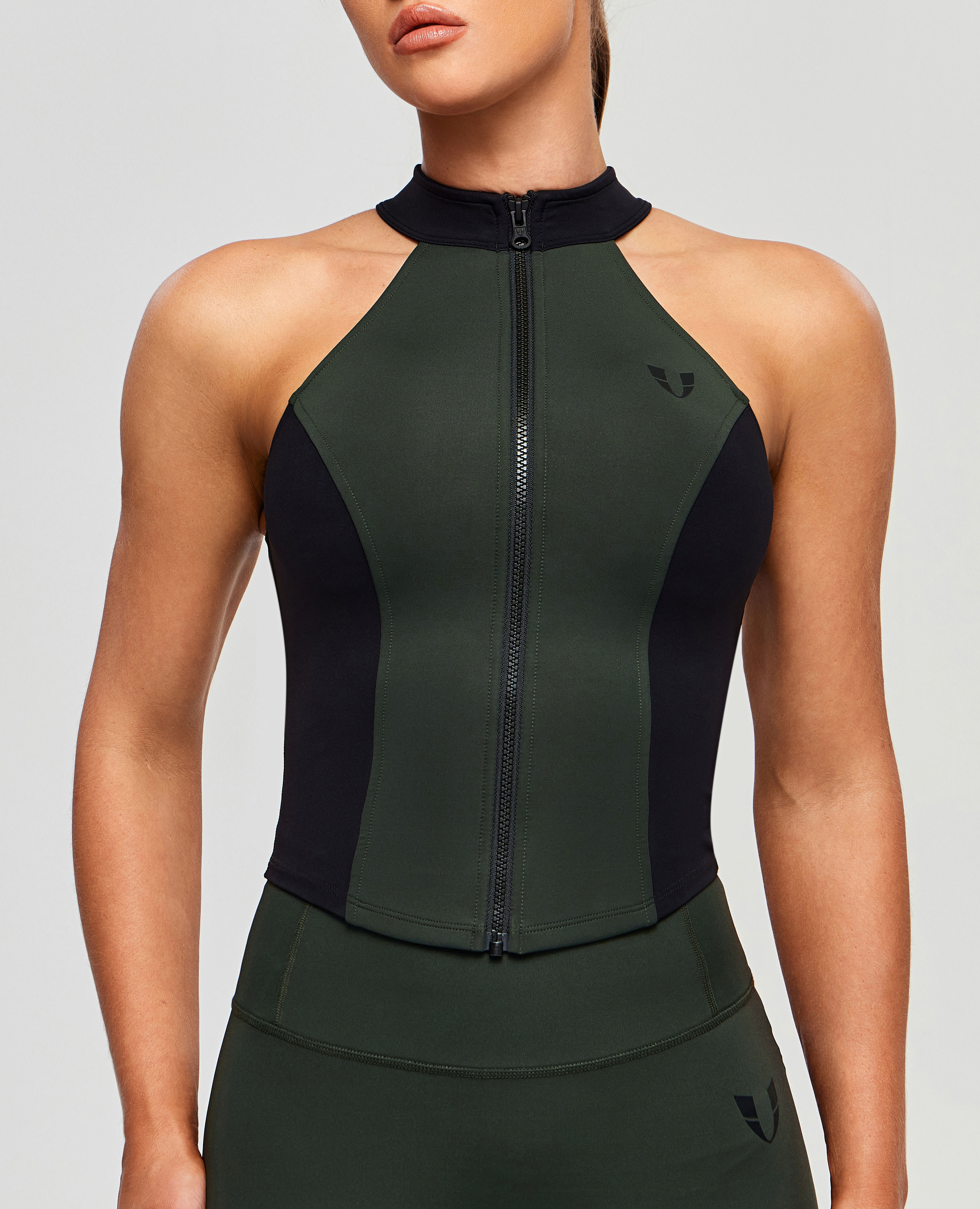 Gym Tank in Contrast Color – Dark Green and Black