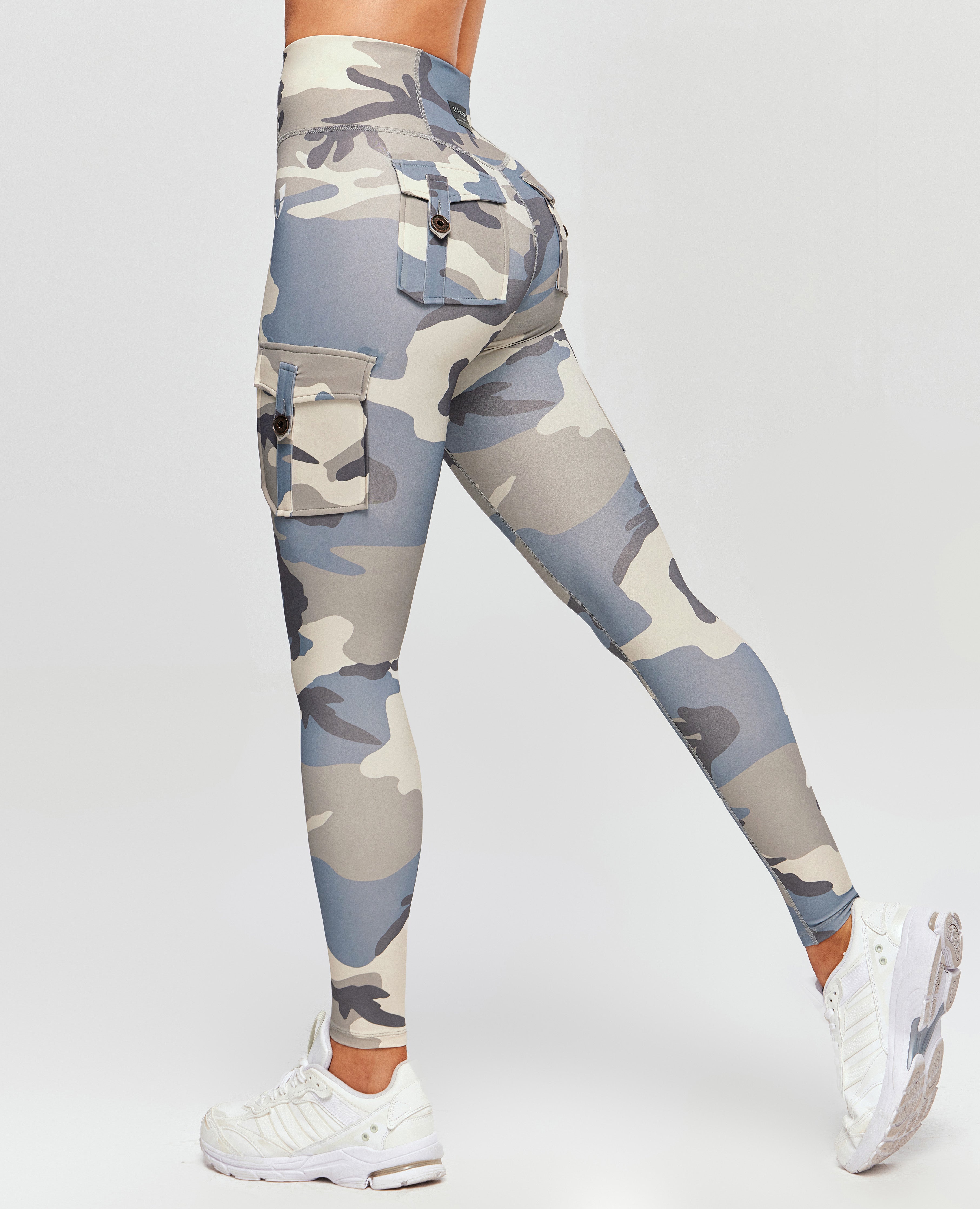 High Waisted Cargo Leggings - Gray blue Camo