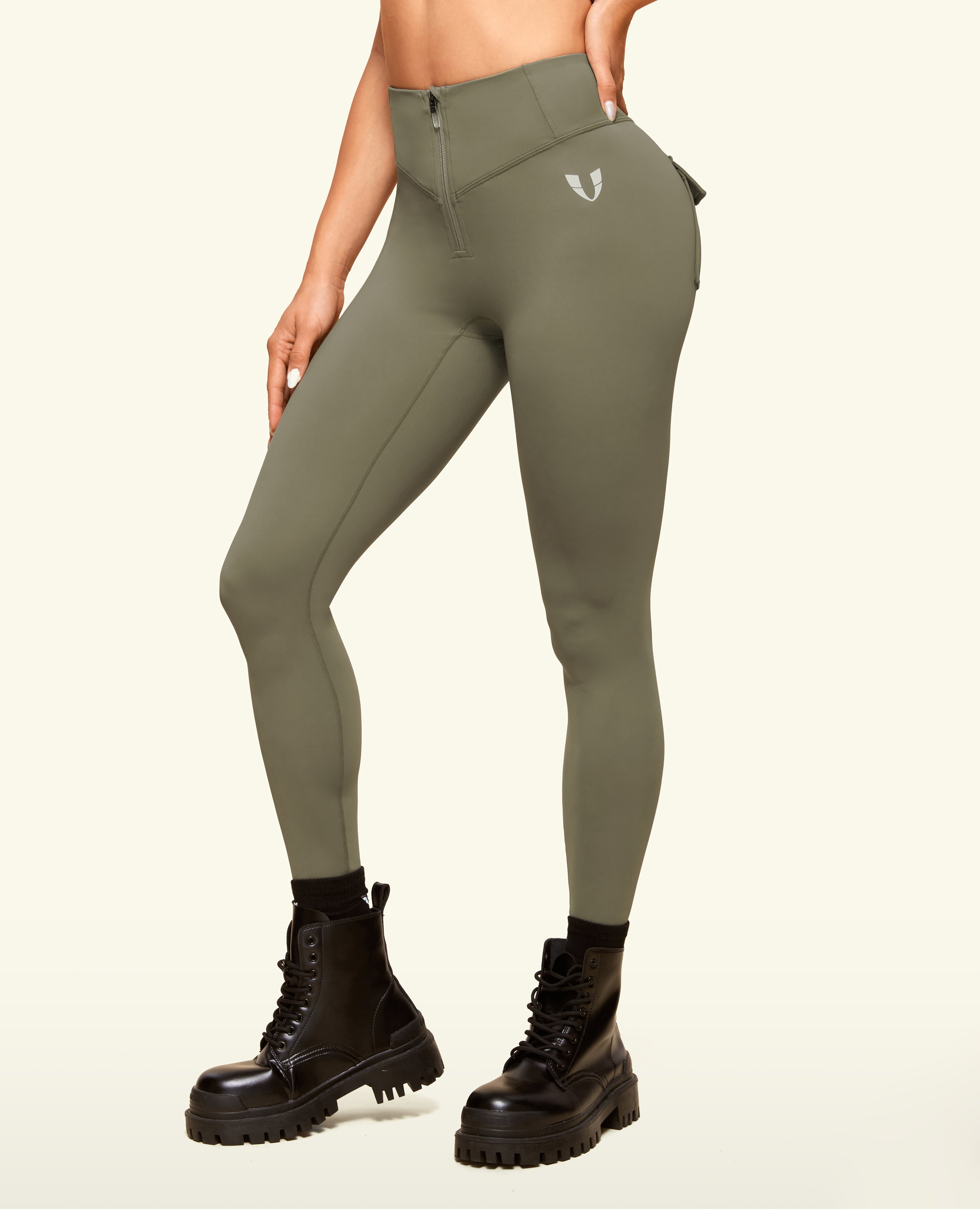 Zip Pocket avant de leggings puissants - Green de l'armée