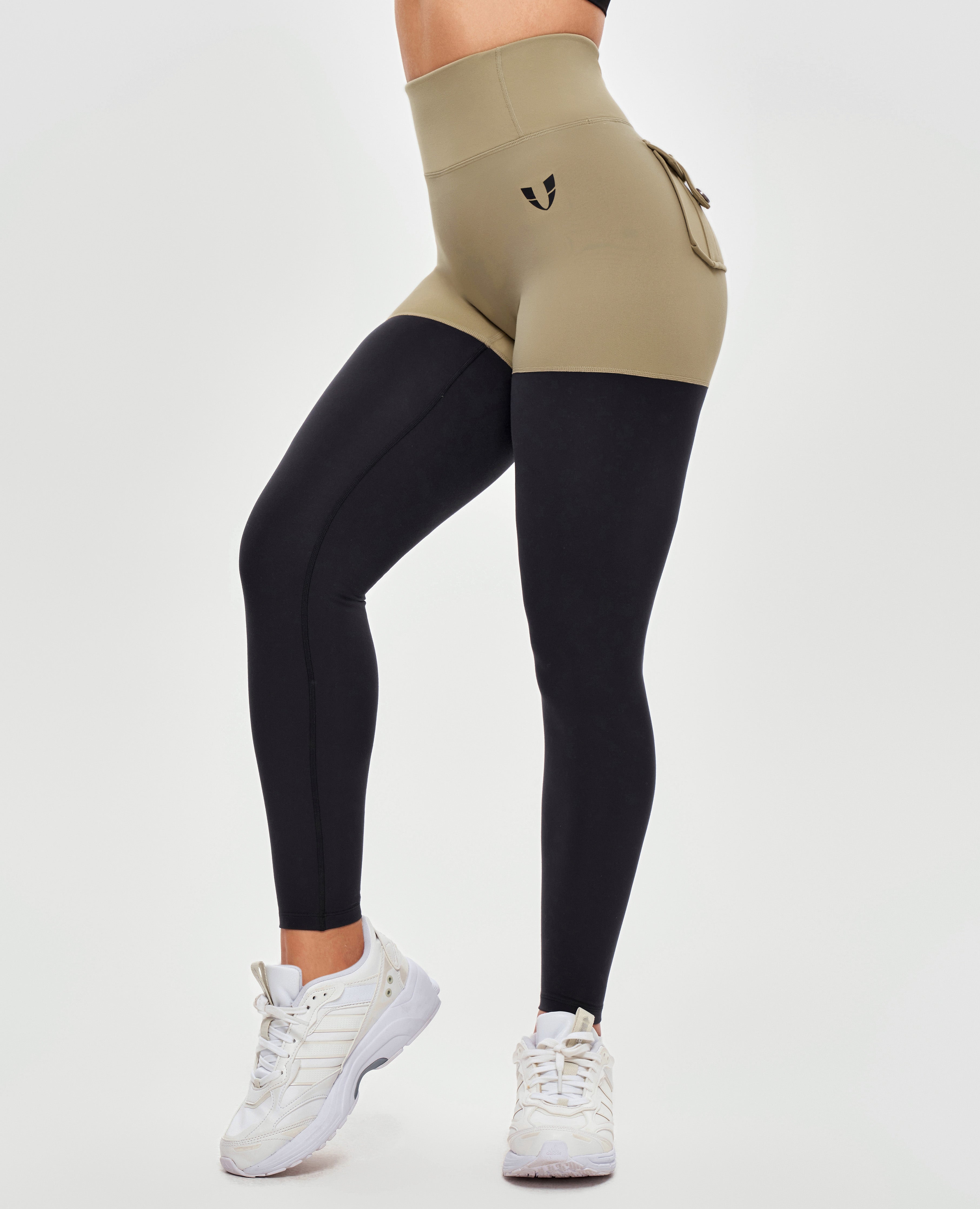 Cargo-Sportleggings – Beige und Schwarz