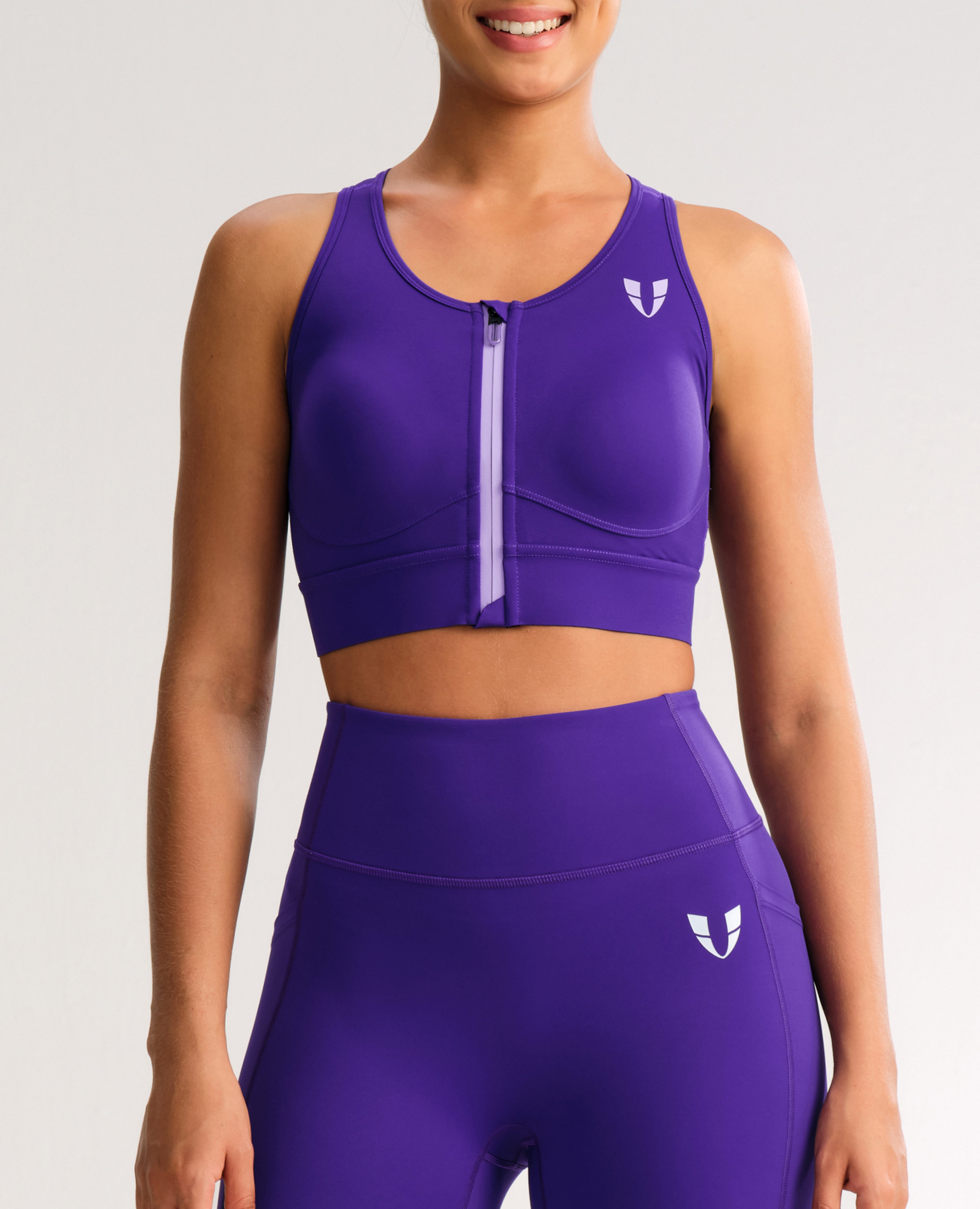 Soutien-gorge de sport à maintien élevé zippé sur le devant - Violet foncé