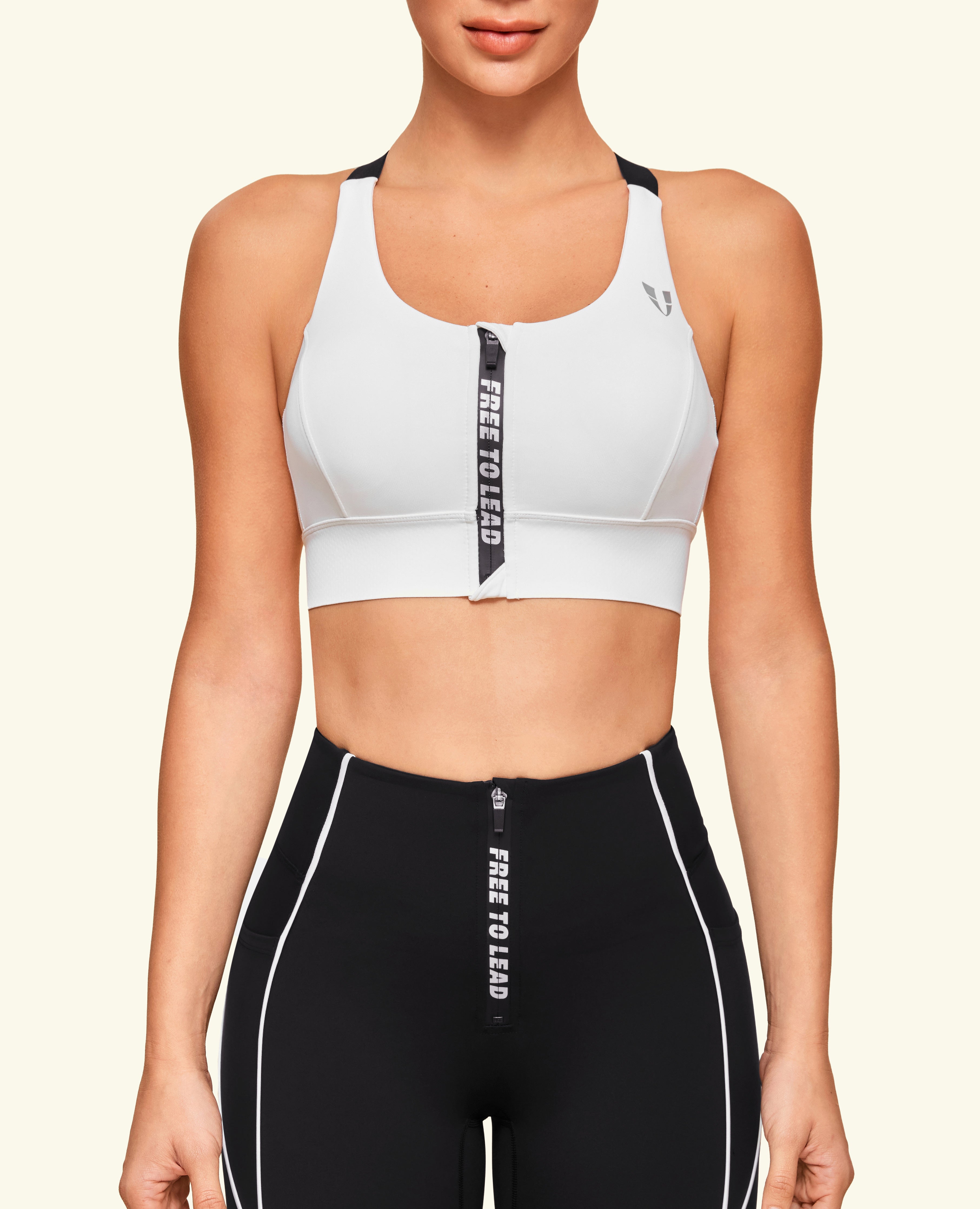 Energy Zip Front High Support Sports Bra - White