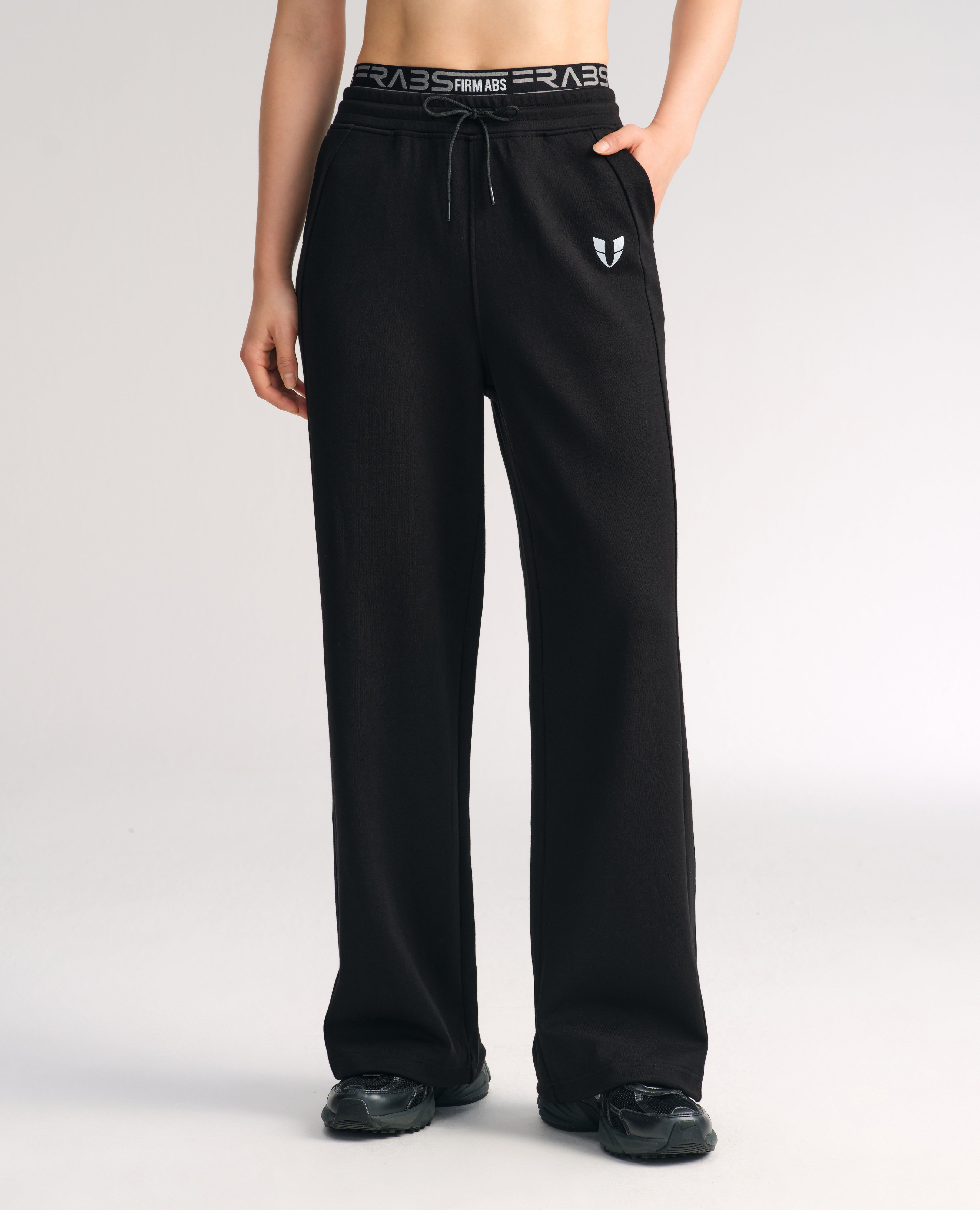 Loose Fit Athletic Drawstring Pants  - Black