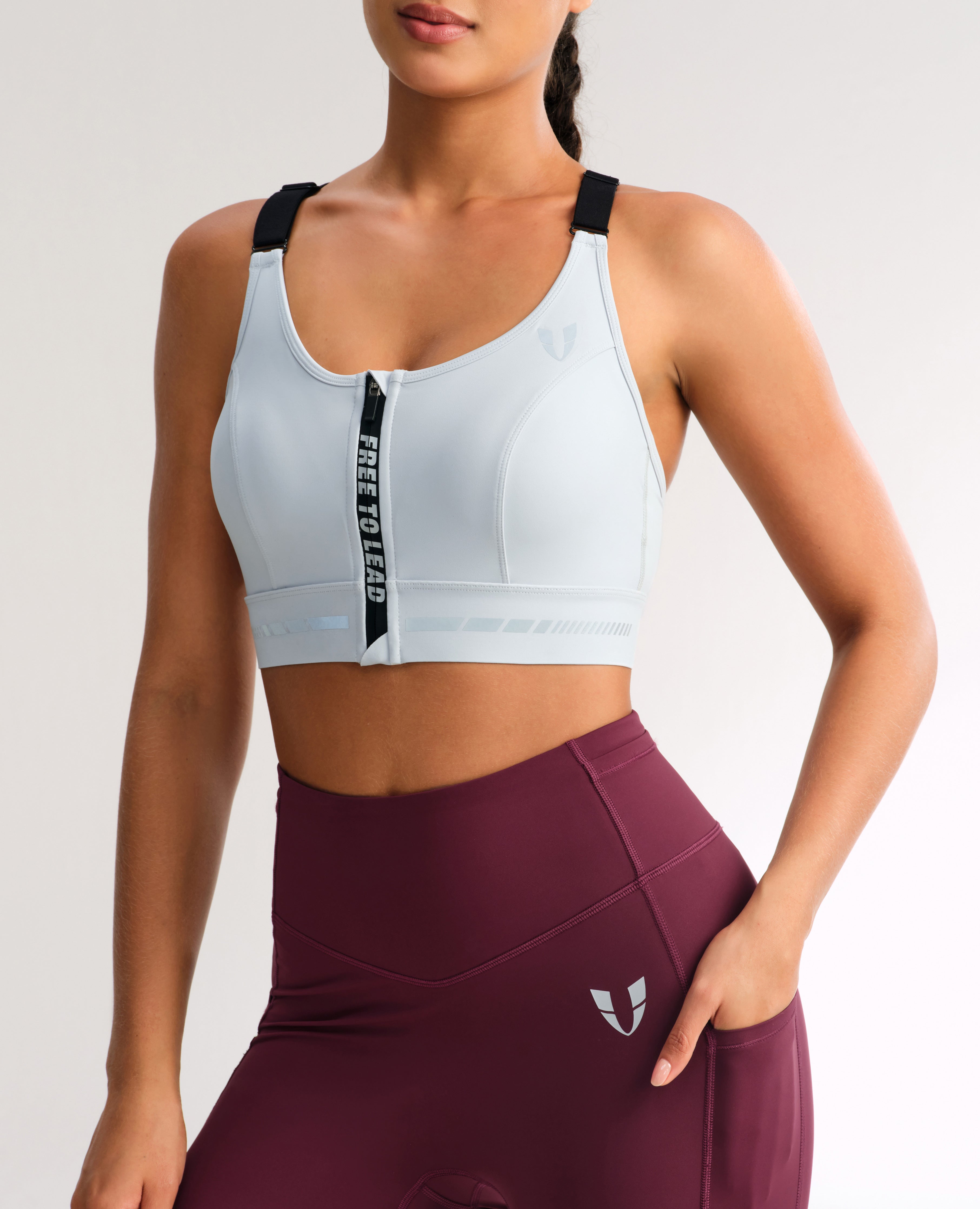 Zip Up High Support Active Bra - Gray