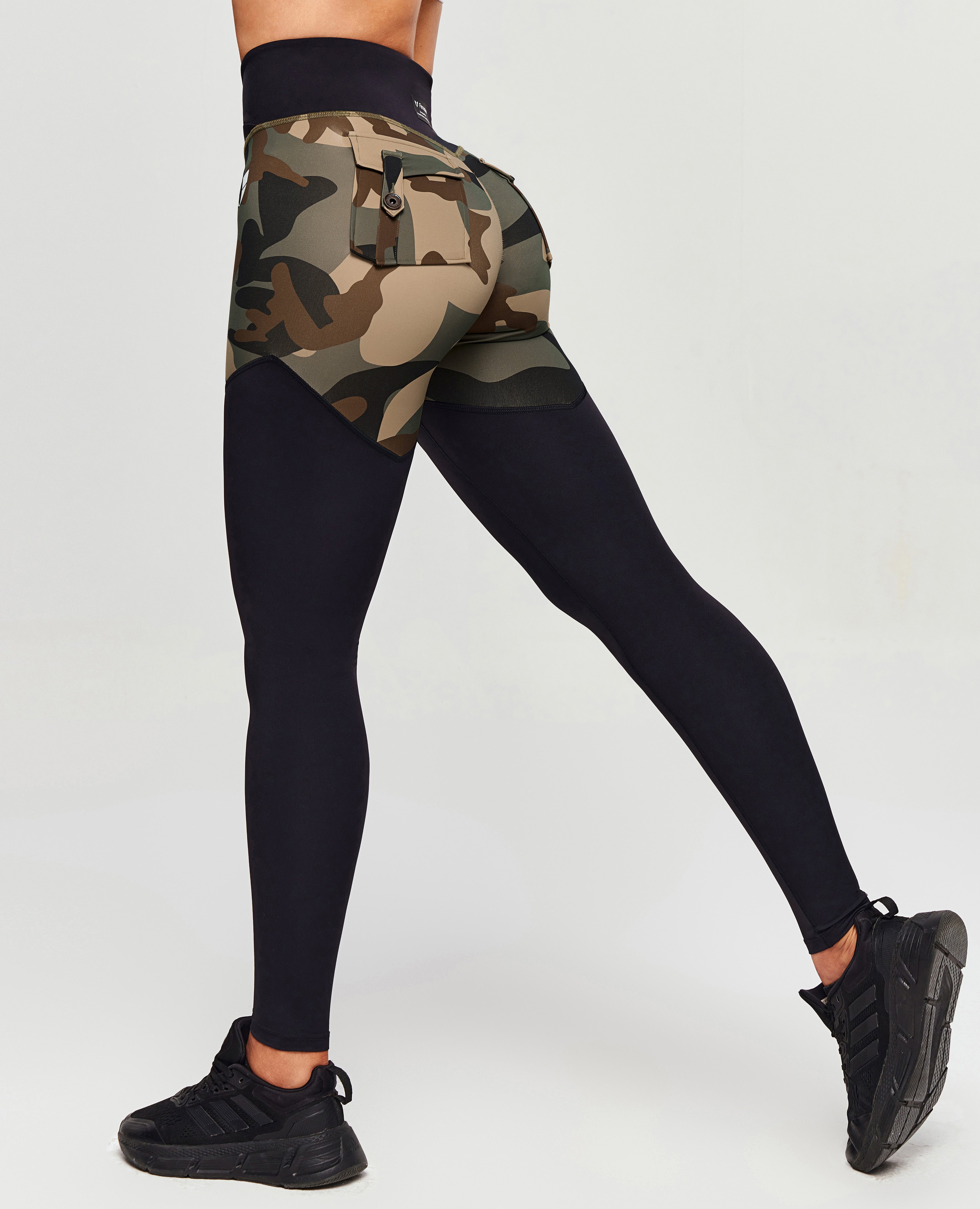 V-Waist Gym Leggings - Coffee Camouflage