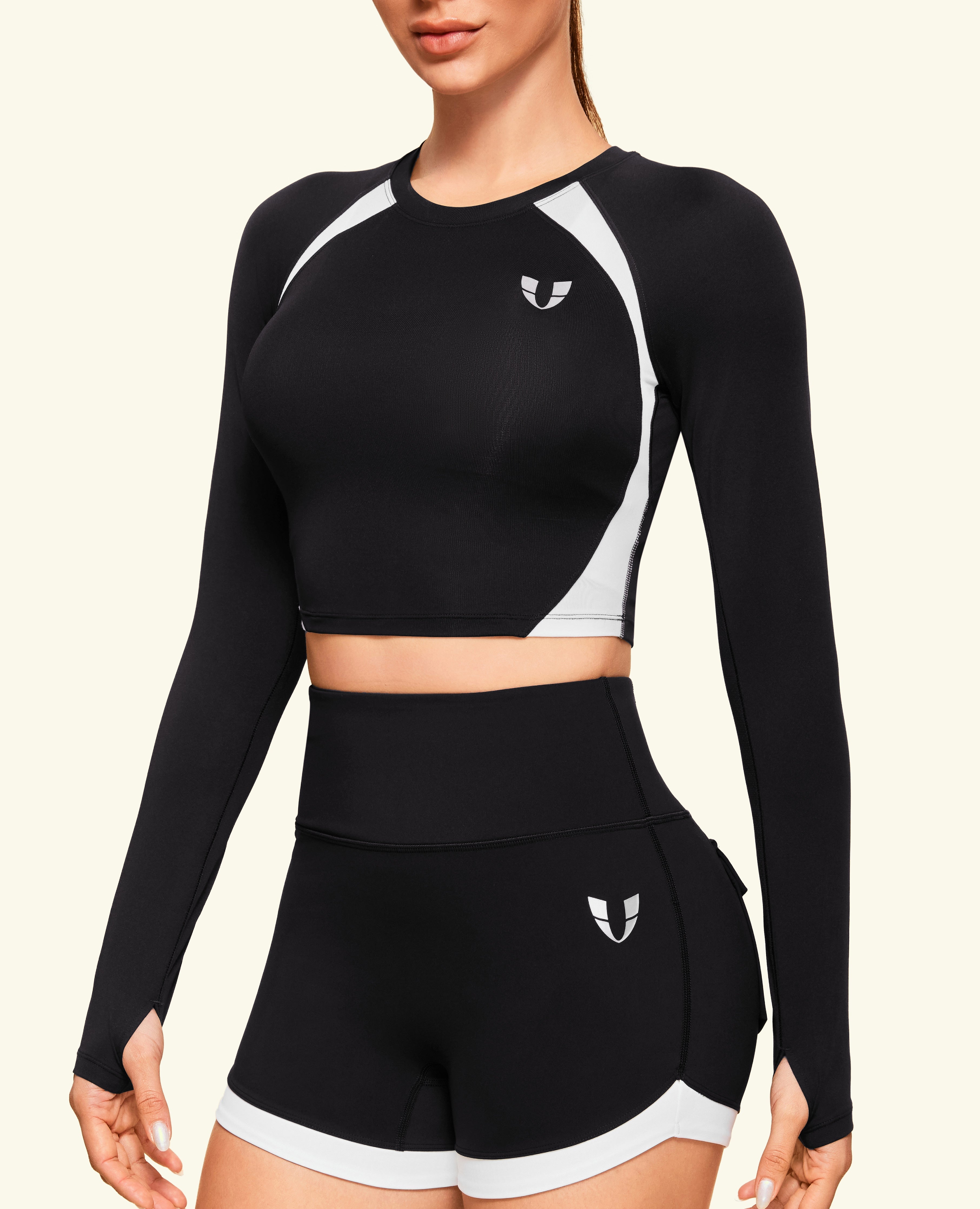 Empower Fit Crop Long manga - Negro