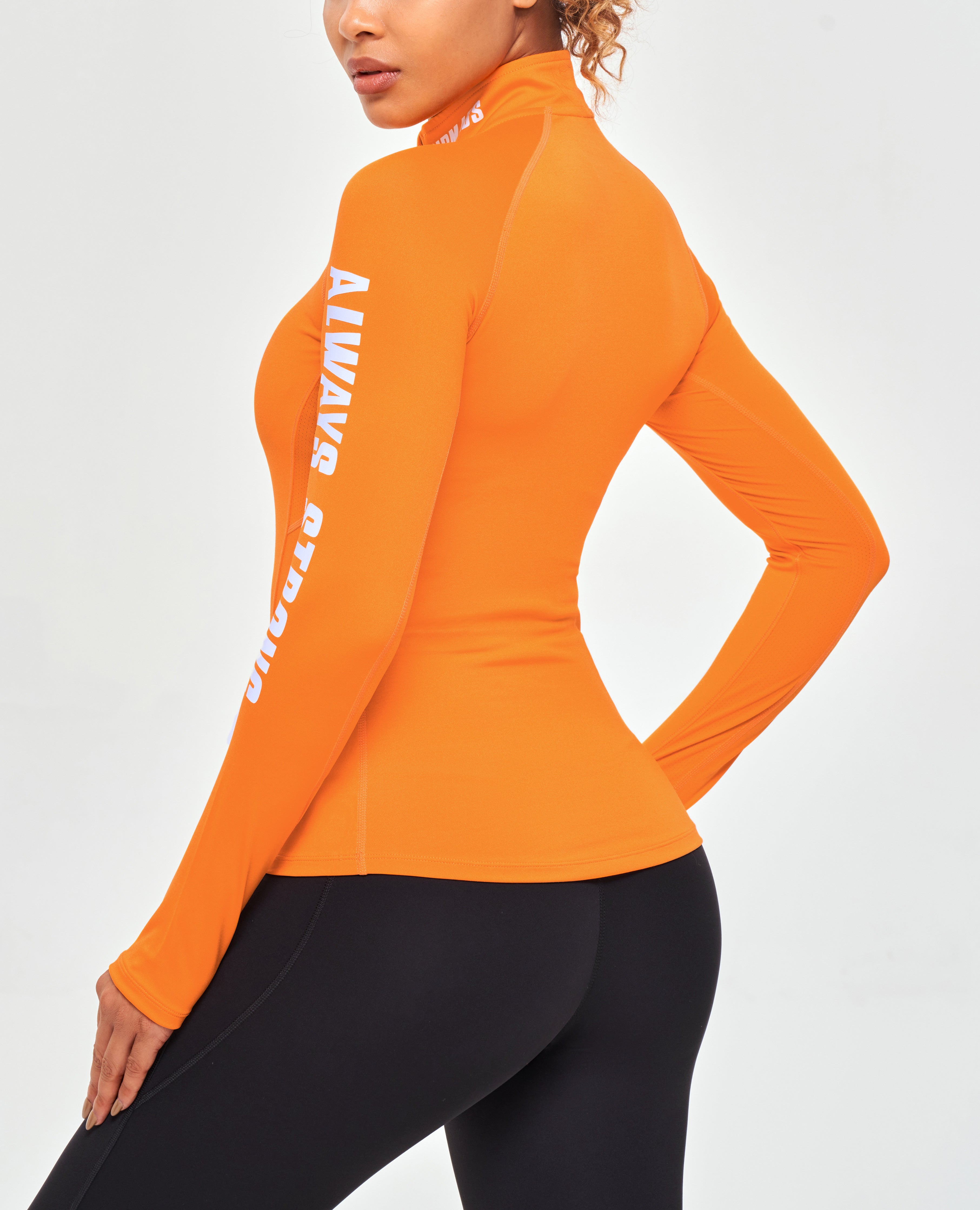 Half Zip Long Sleeve Top - Orange