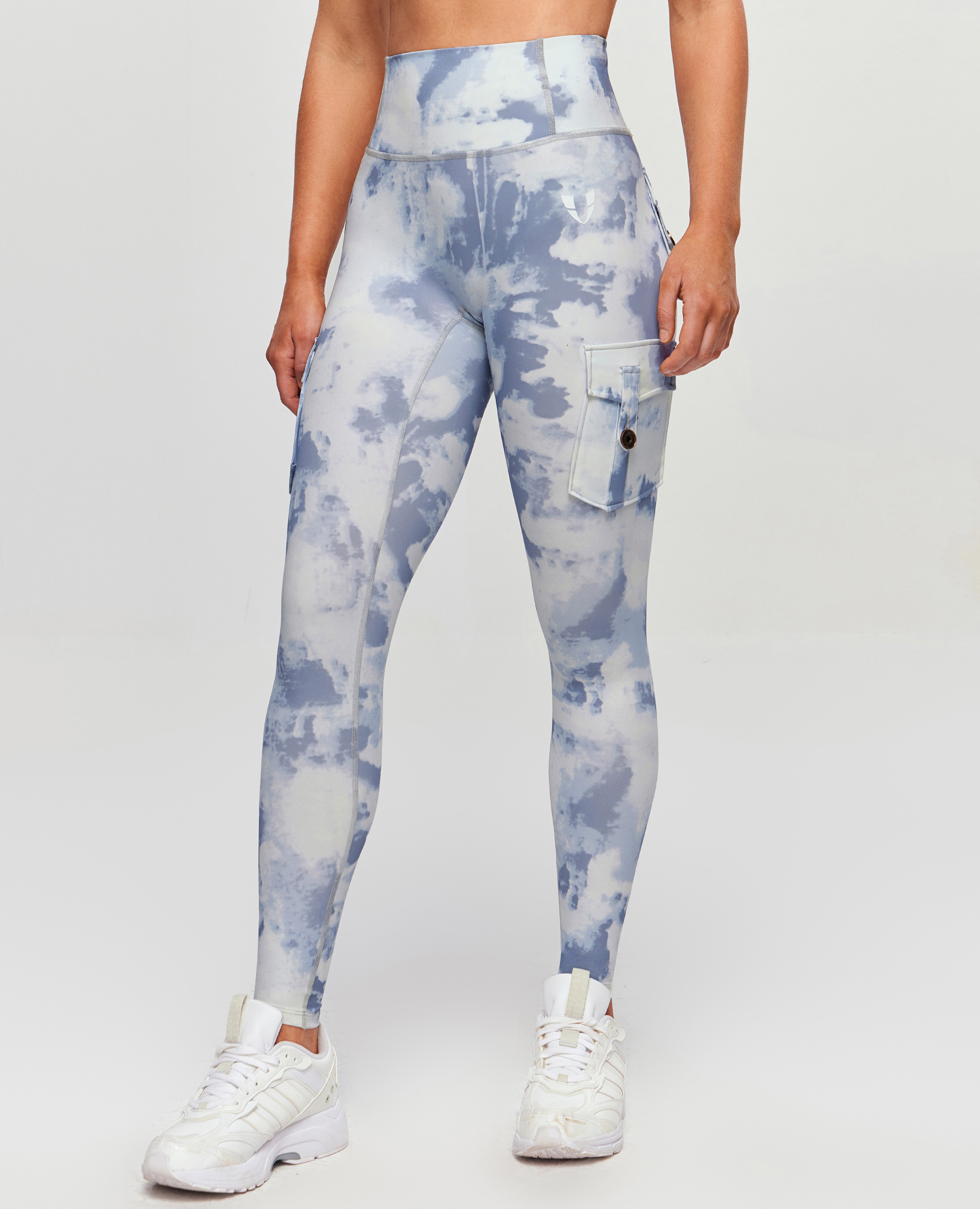 High Waist Cargo Leggings - Grey Blue Gradient