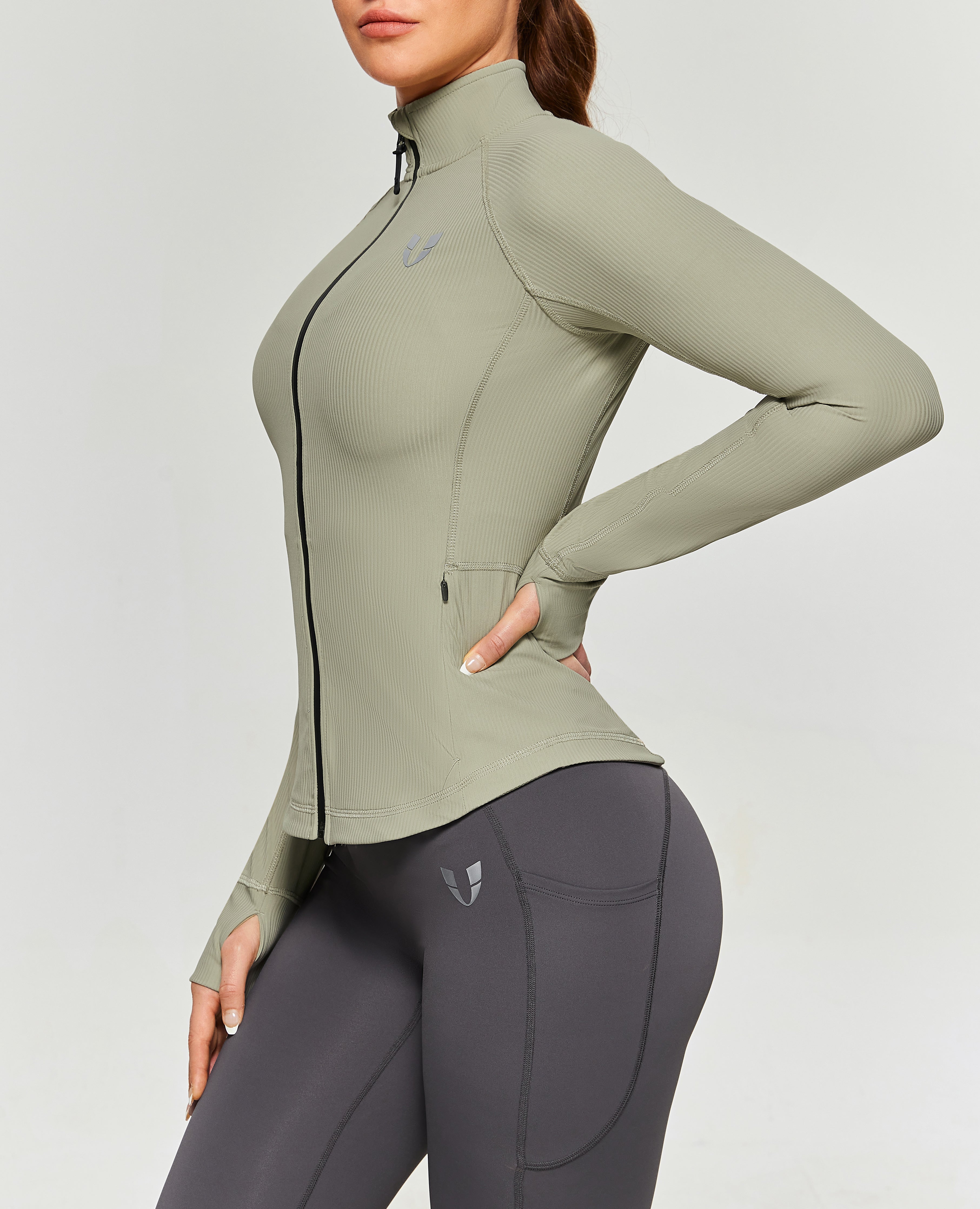 Ribbed Gym Jacket - Gray Green