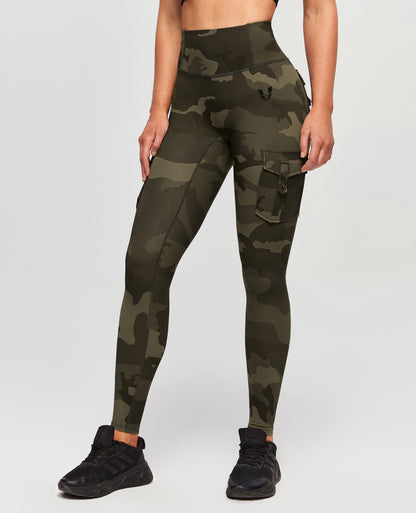 Cargo-Leggings mit hoher Taille - Armeegrünes Camouflage