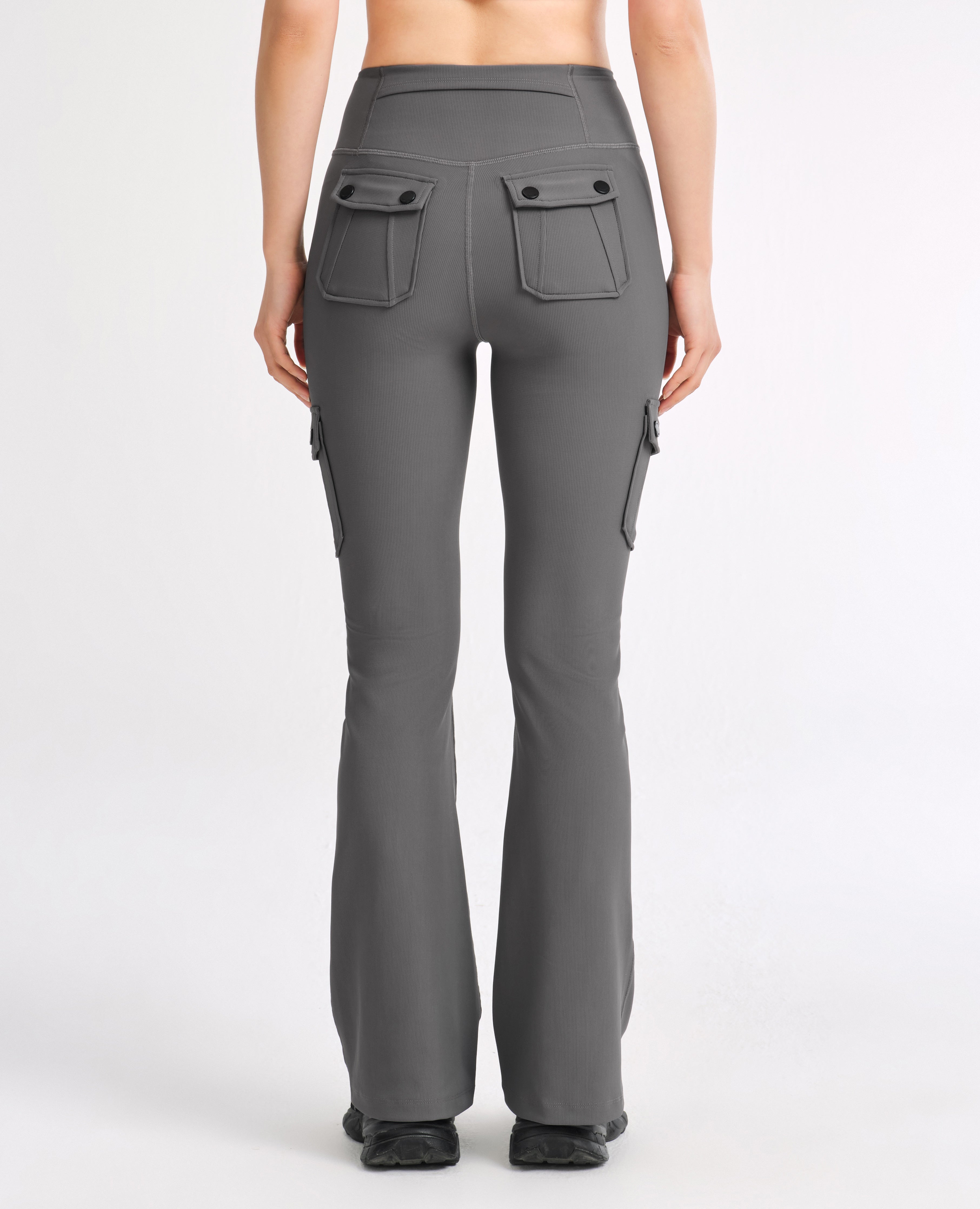 Athletic High Waisted Cargo Flare Leggings - Gray