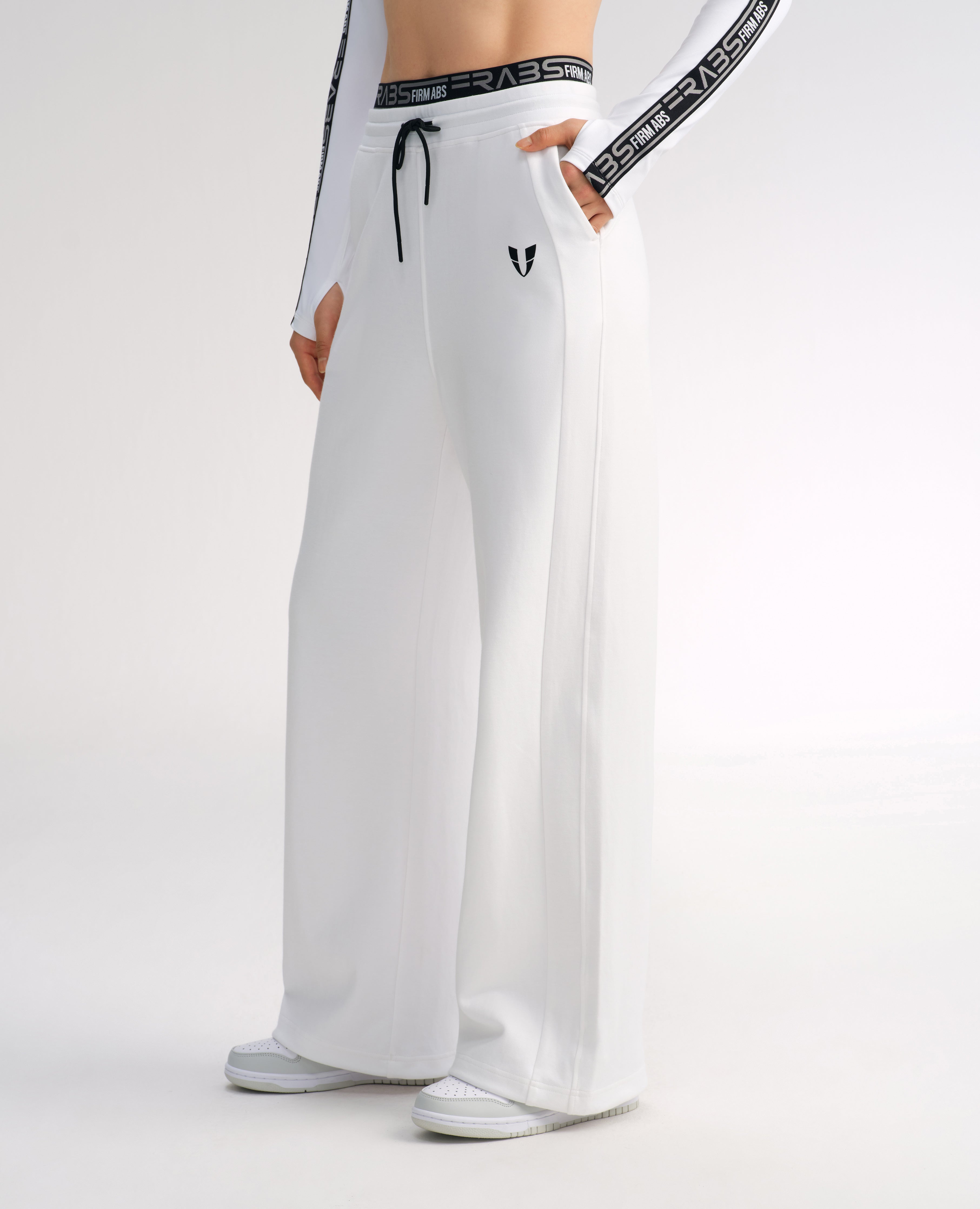 Loose Fit Athletic Drawstring Pants  - White