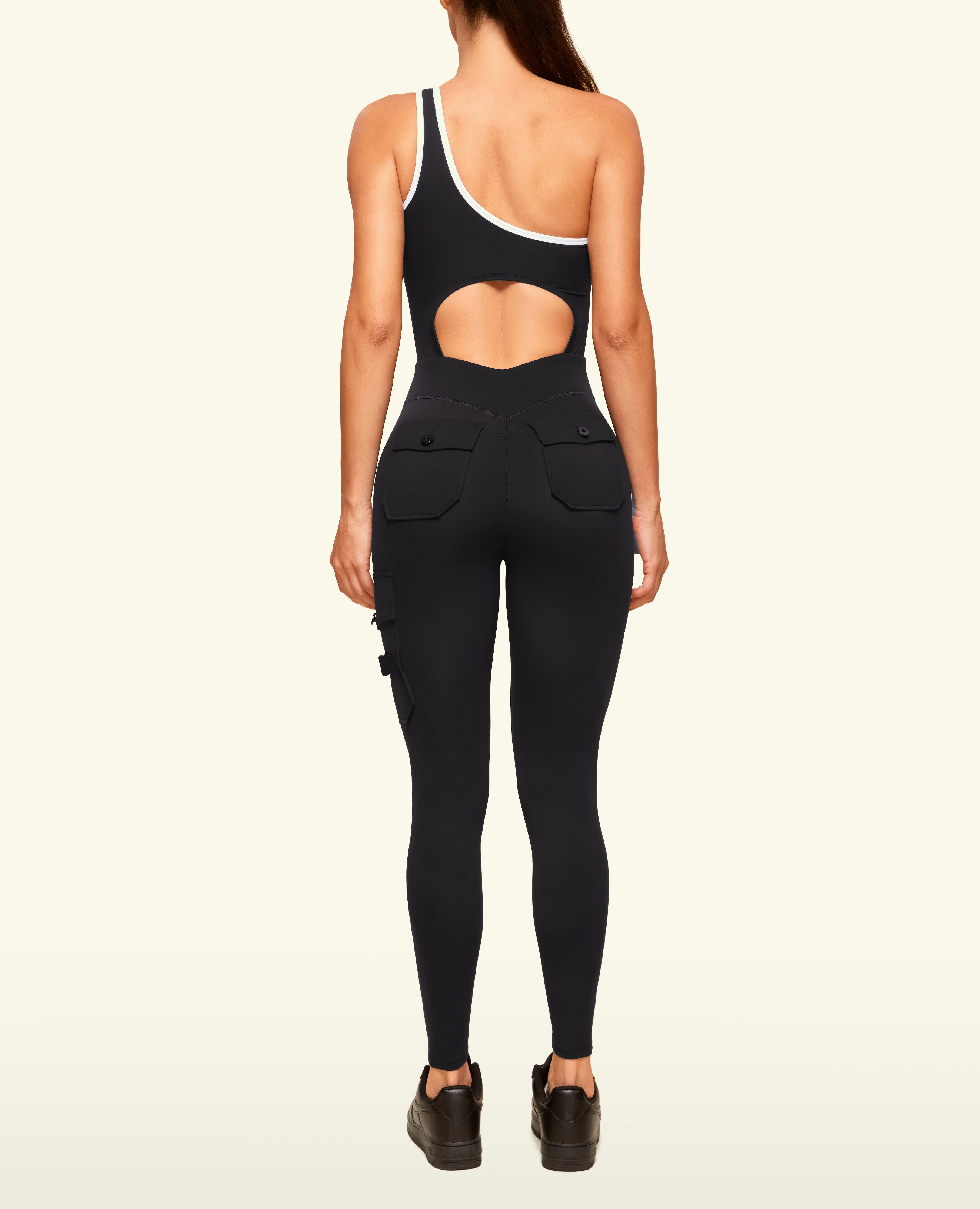 Bodysuit de bolsillo de un hombro - Negro