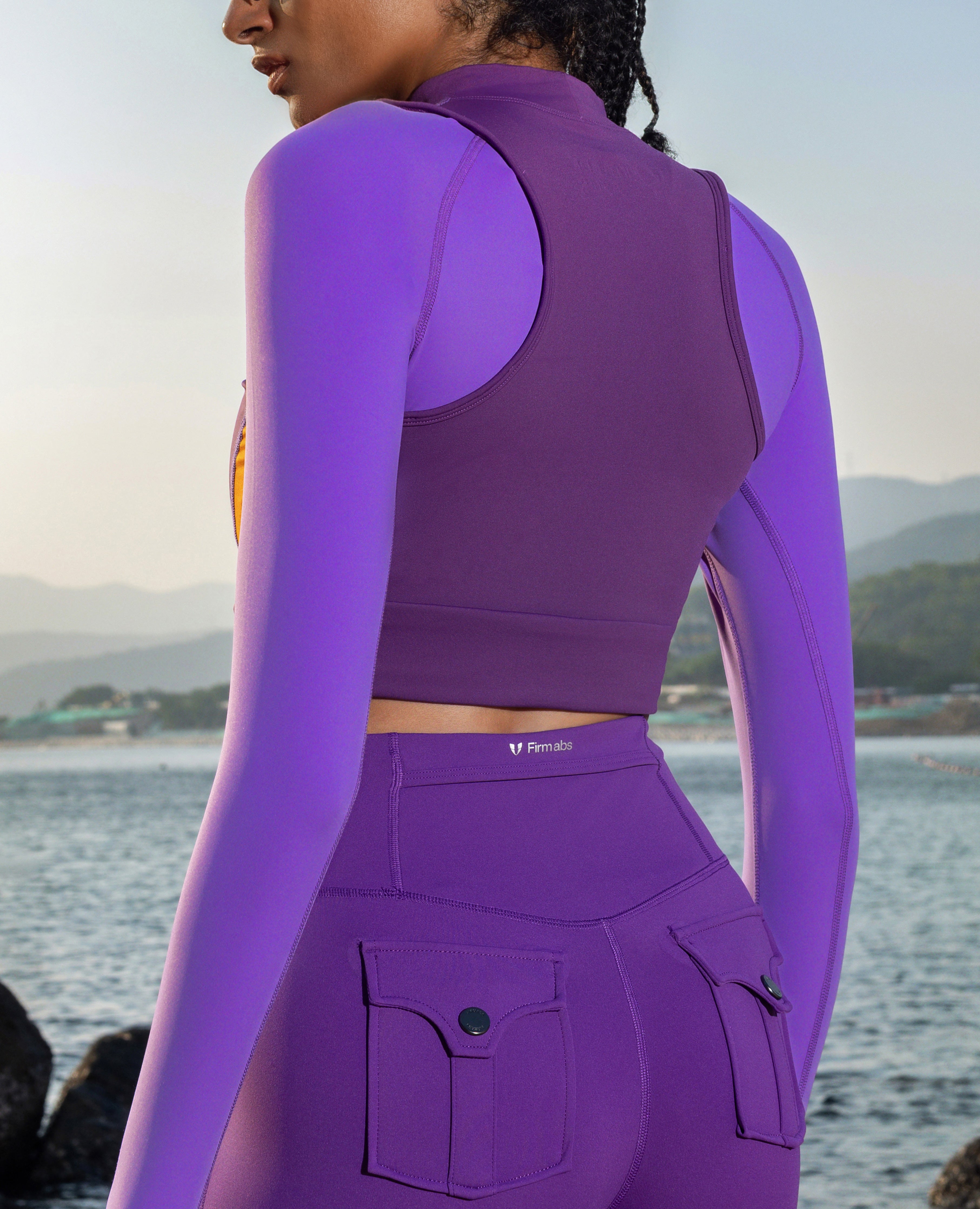 Top de entrenamiento de manga larga en capas - morado