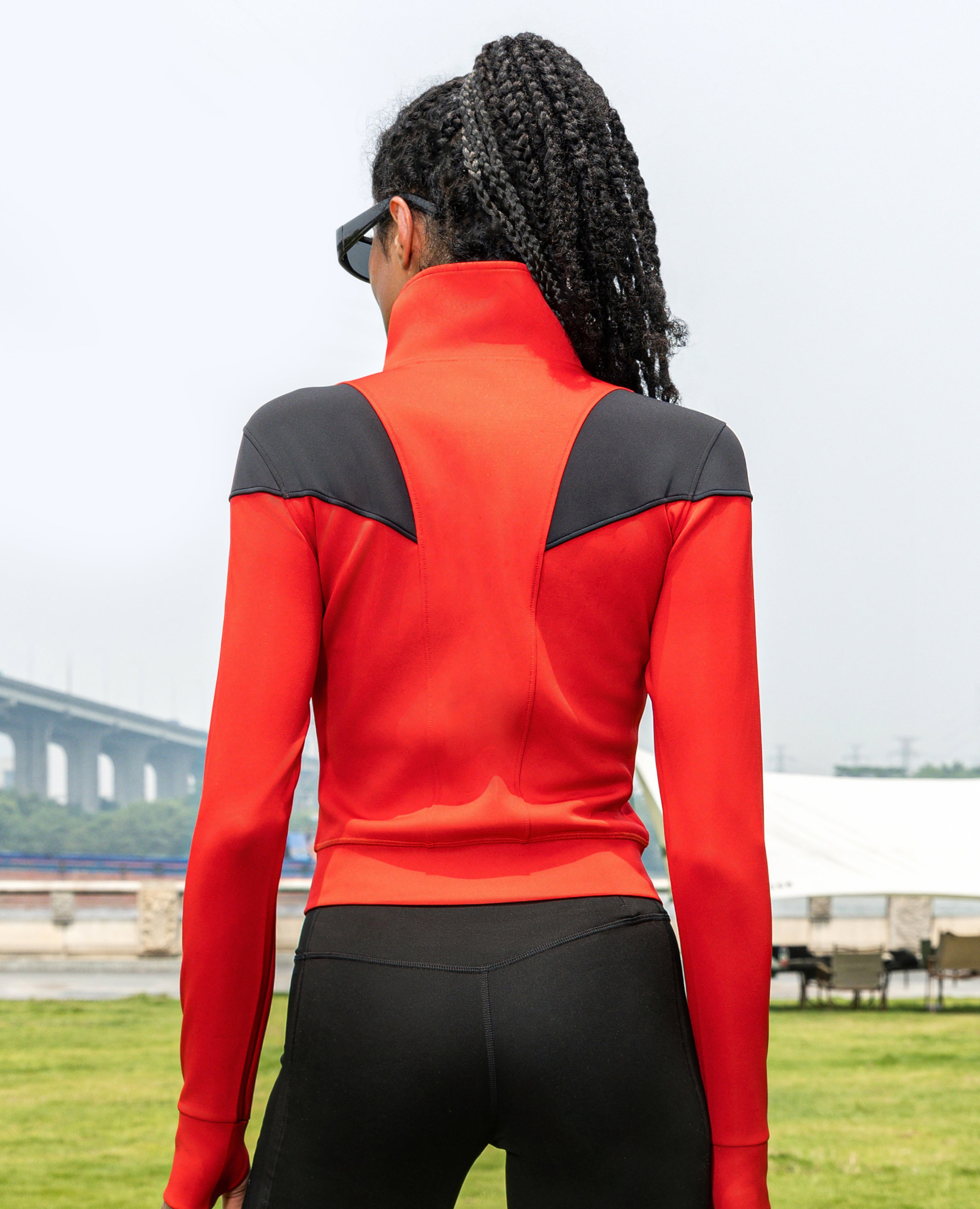 V -shape athletic jacket - red and black