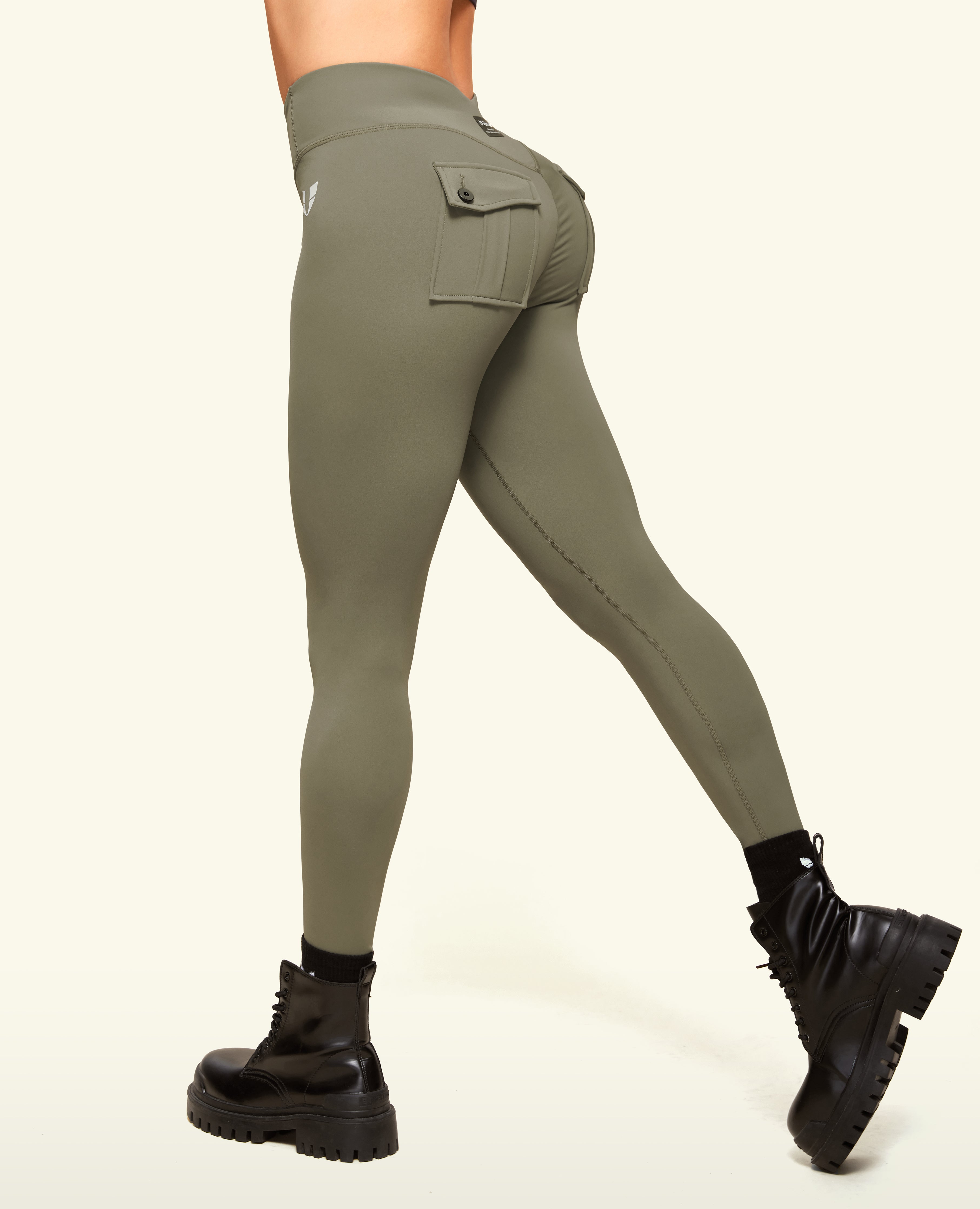 Zip Pocket avant de leggings puissants - Green de l'armée