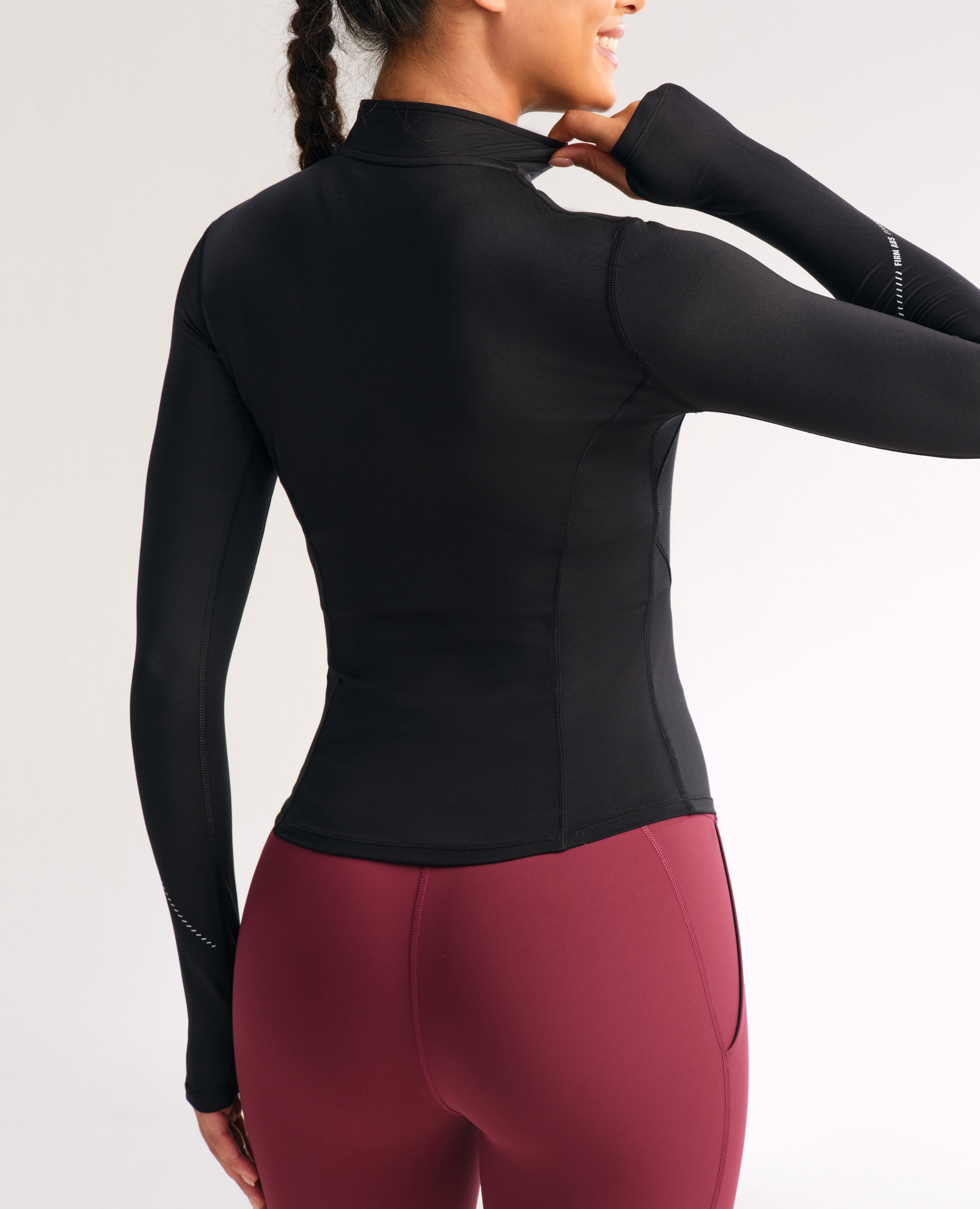 Slim-Fit-Fleece-Workout-Top mit halbem Reißverschluss – Schwarz