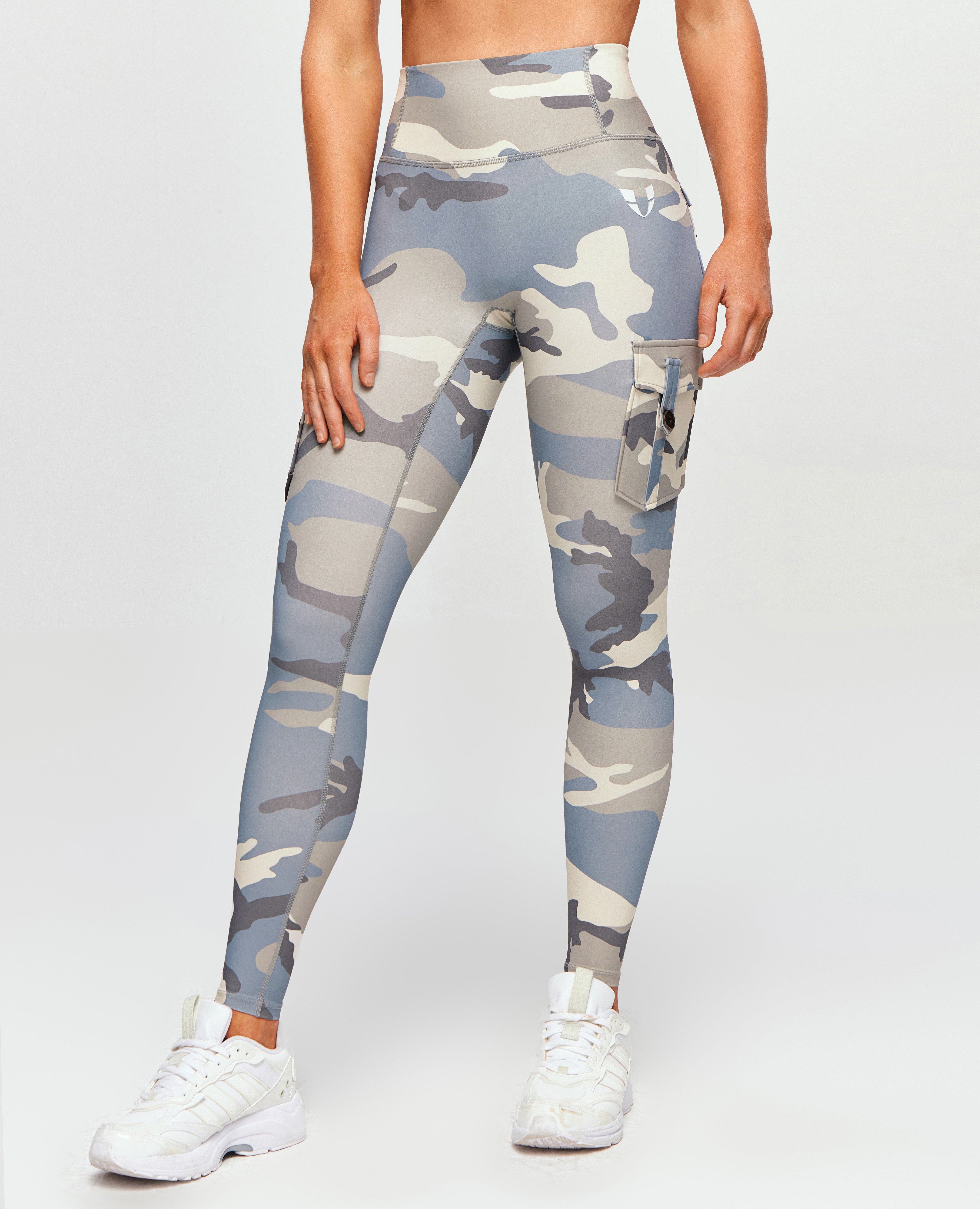 High Waisted Cargo Leggings - Grey blue Camo