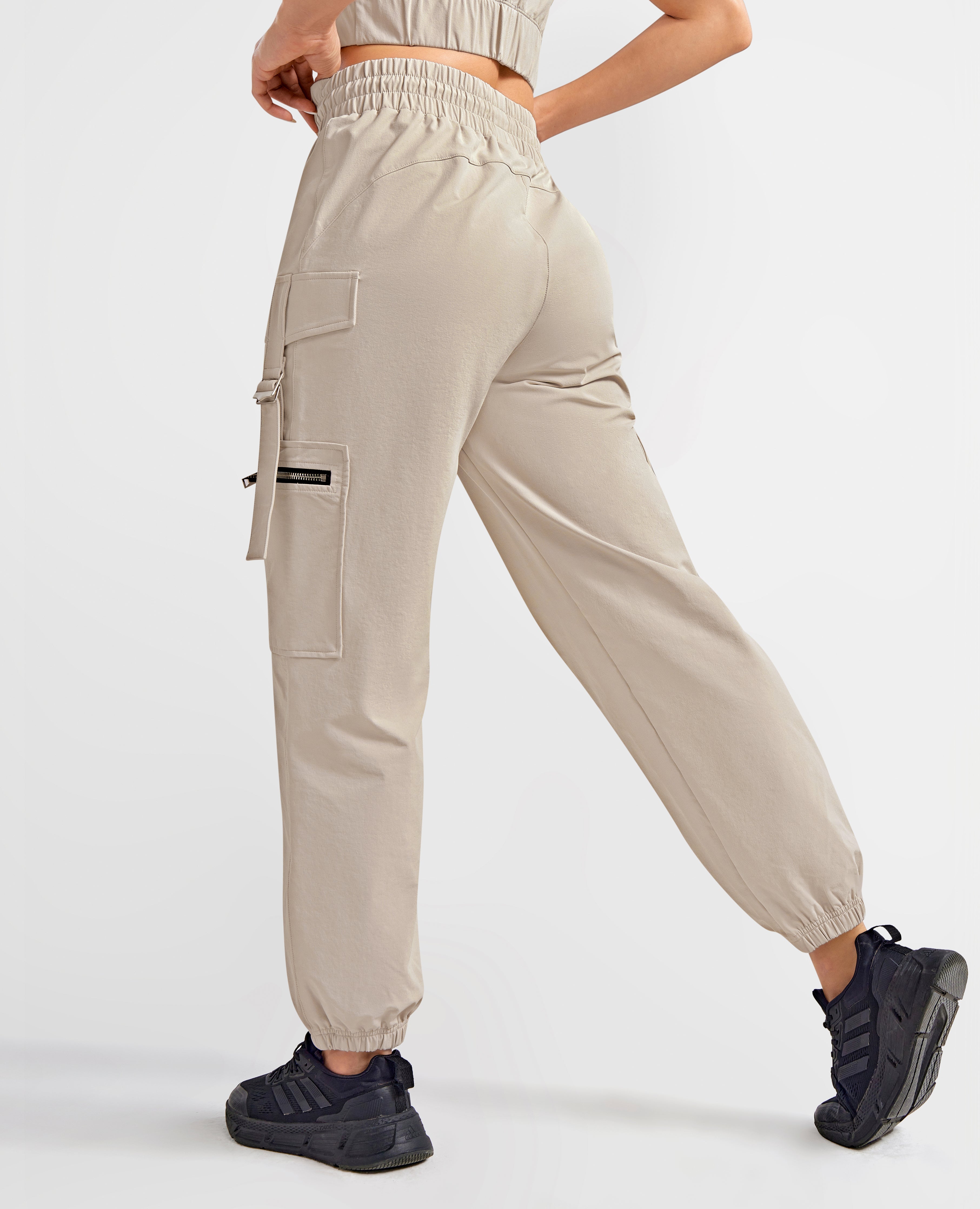 Pantalones de energía de carga de ajuste suelto - Apricots Gray