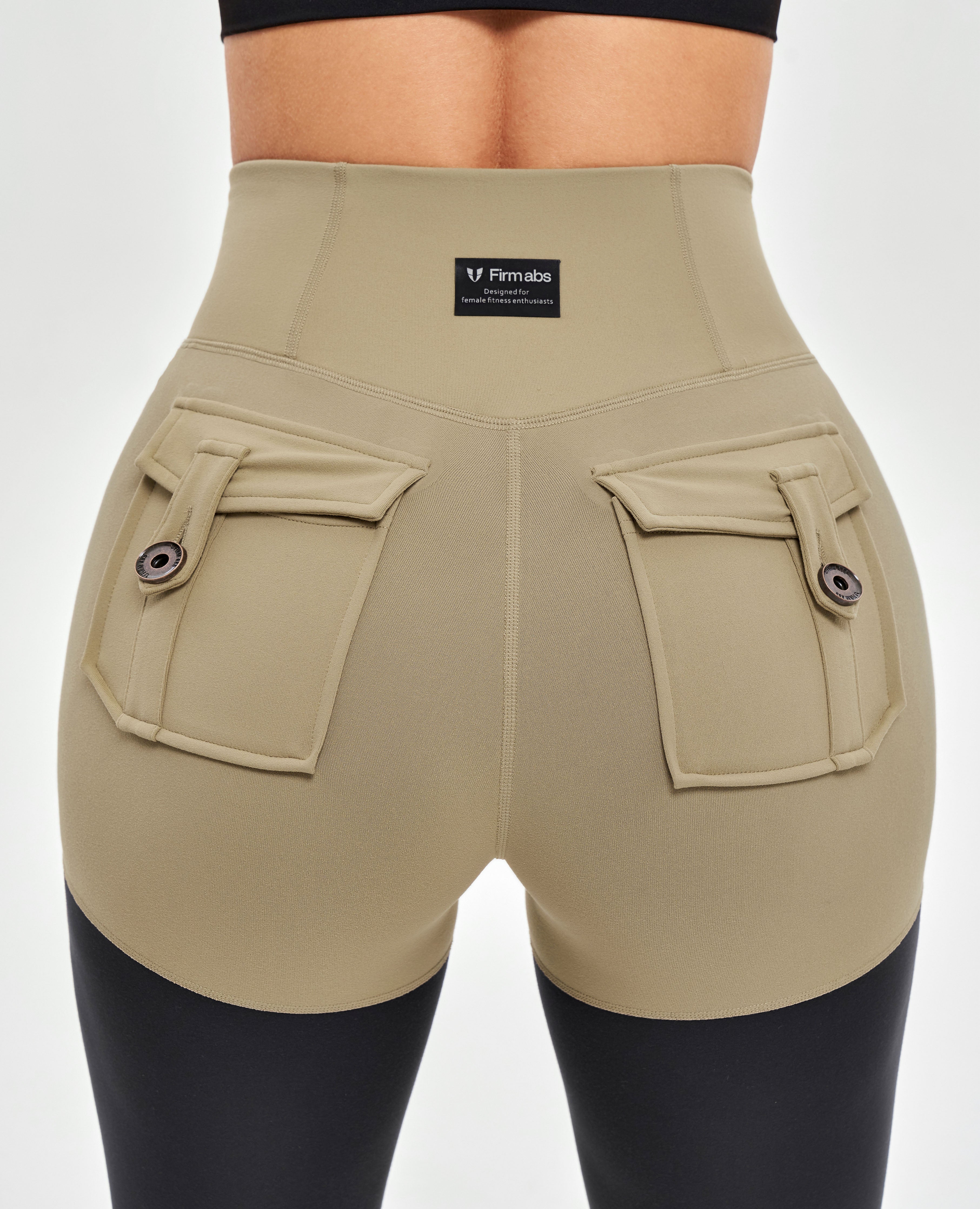 Cargo-Sportleggings – Beige und Schwarz