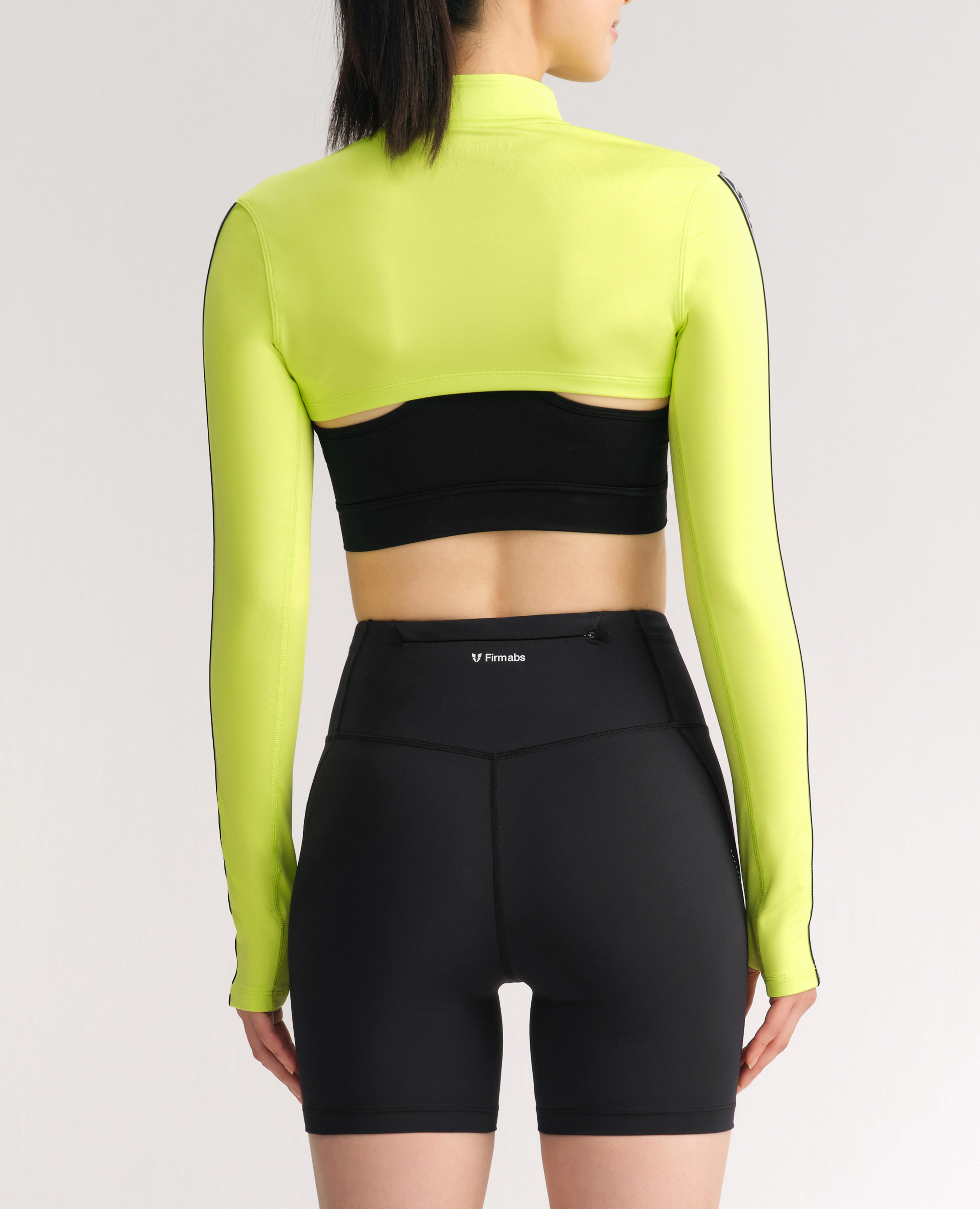 Ultra Cropped Long Sleeve Zip Up Top - Lemon Yellow