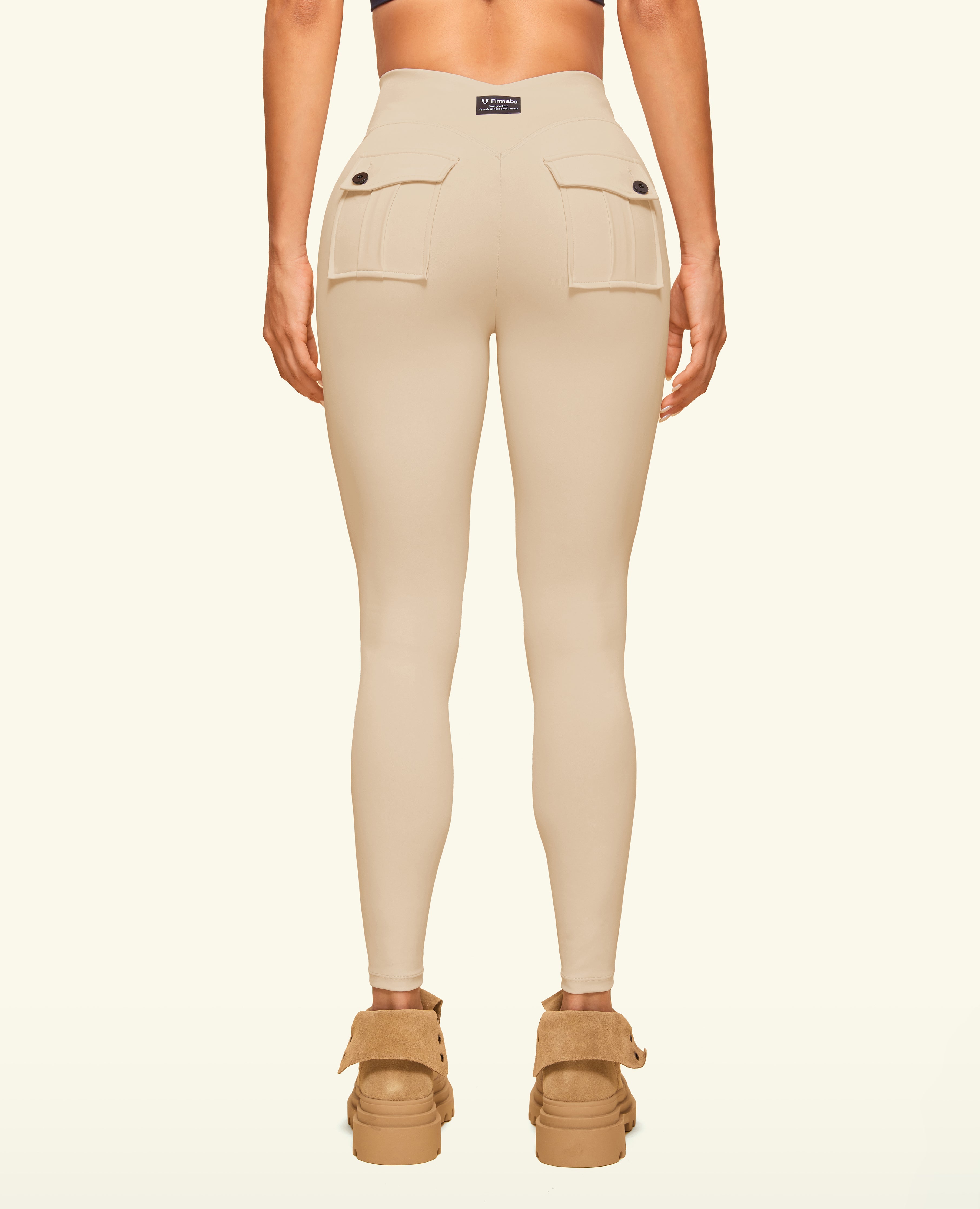 Zip Front Pocket Powerful leggings - Sand