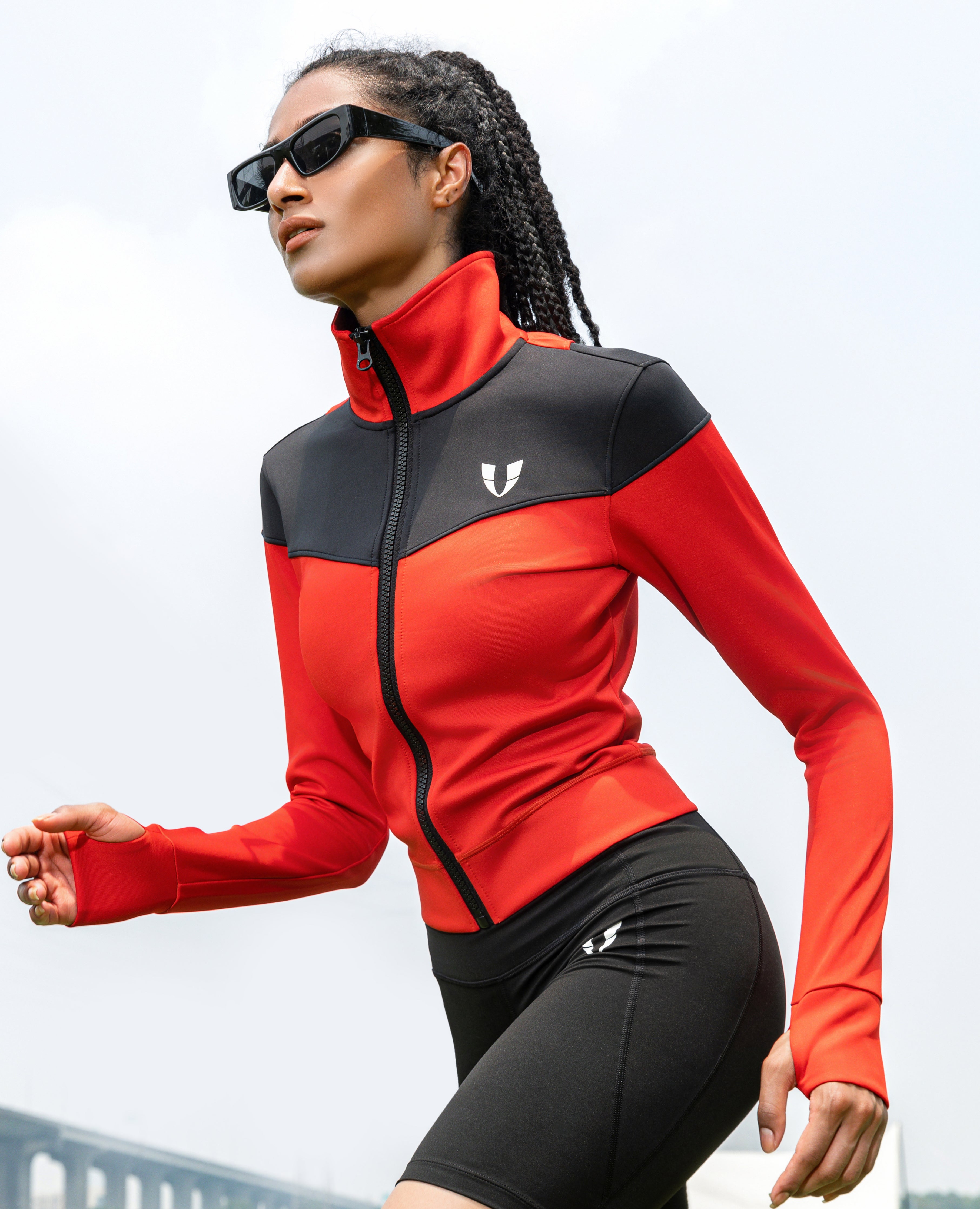 V -shape athletic jacket - red and black