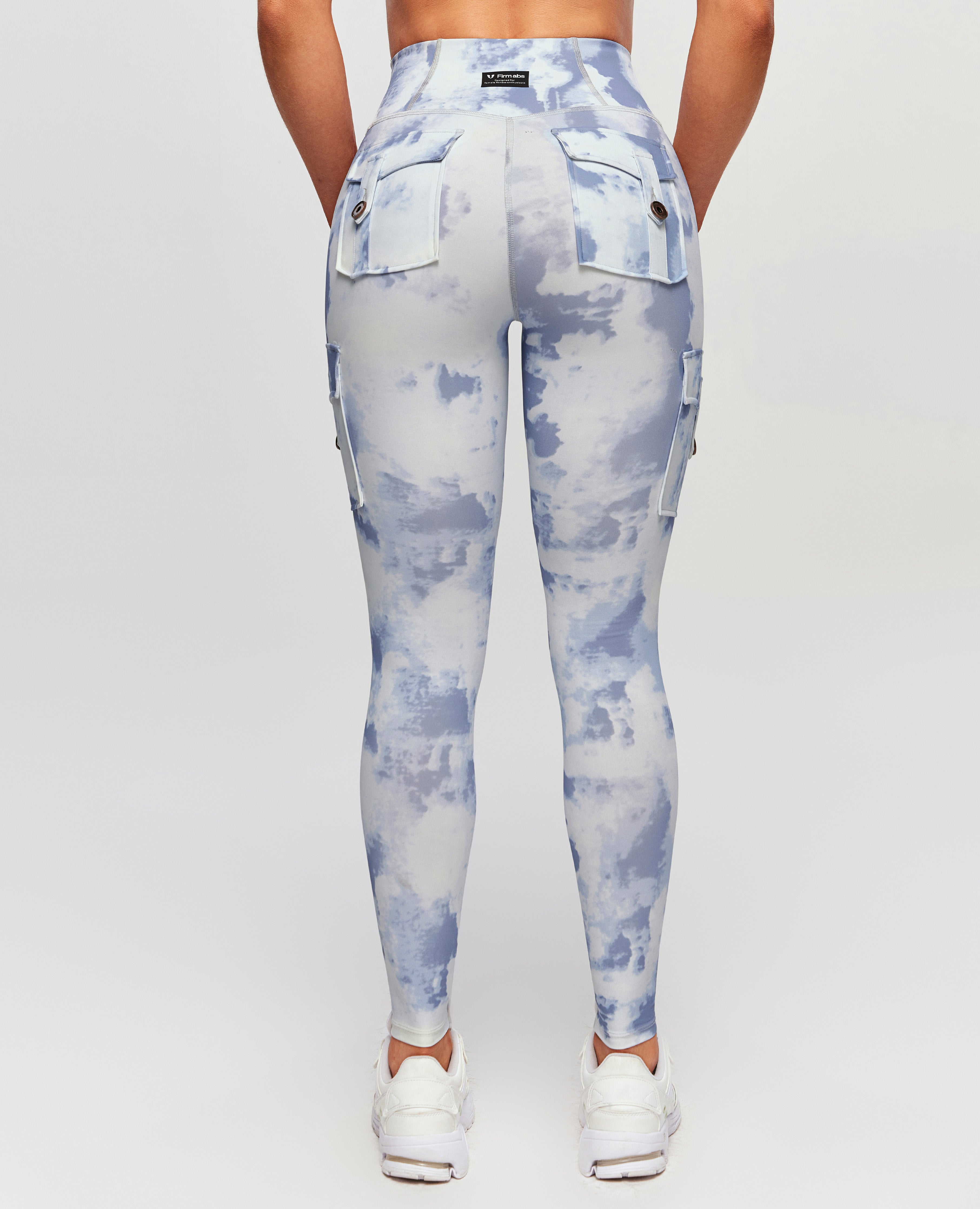 High Waist Cargo Leggings - Grey Blue Gradient