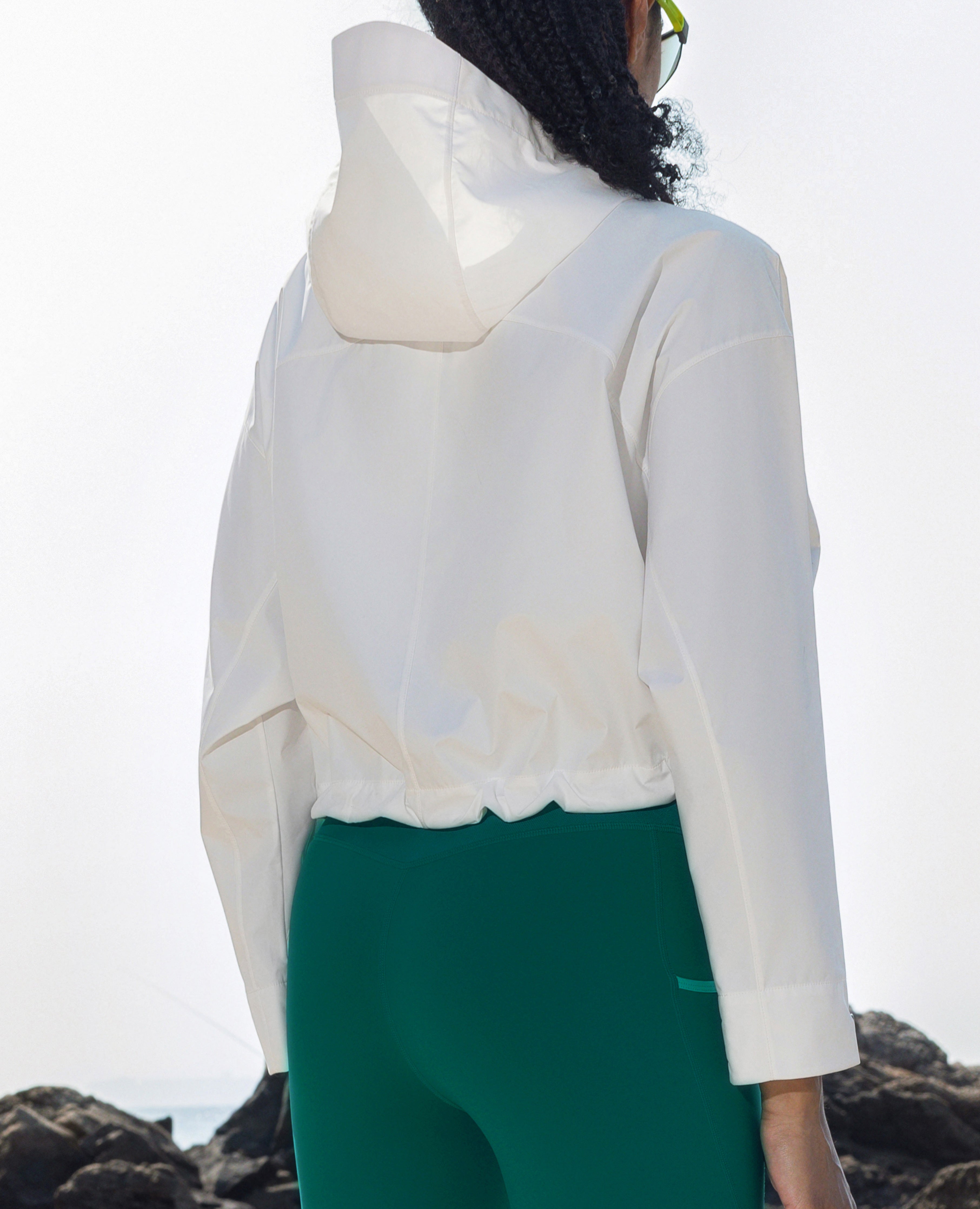 Loose Fit Workout Zip Drawstring Hoodie Jacket - White