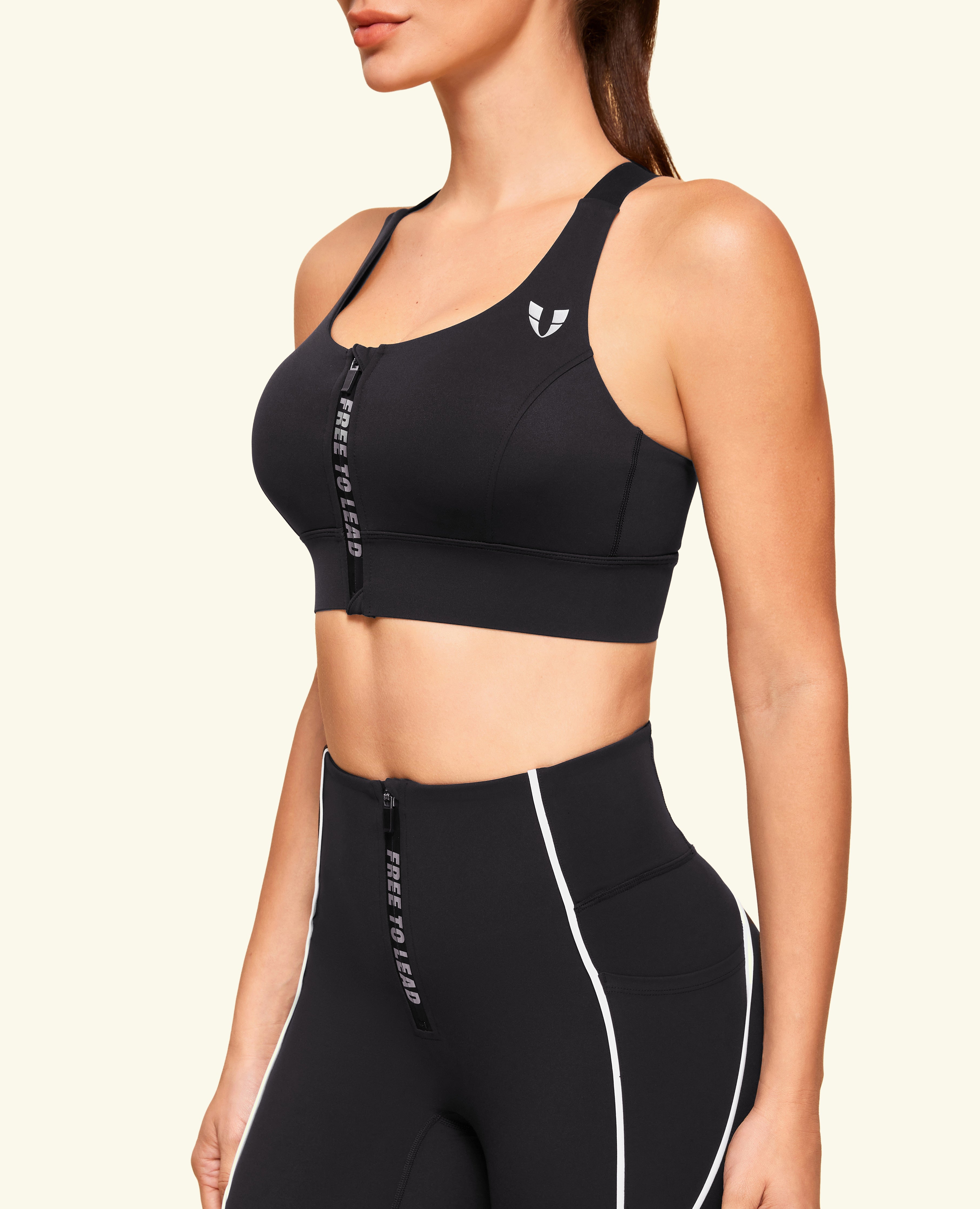 Energy Zip Front High Support Sports Bra - Black