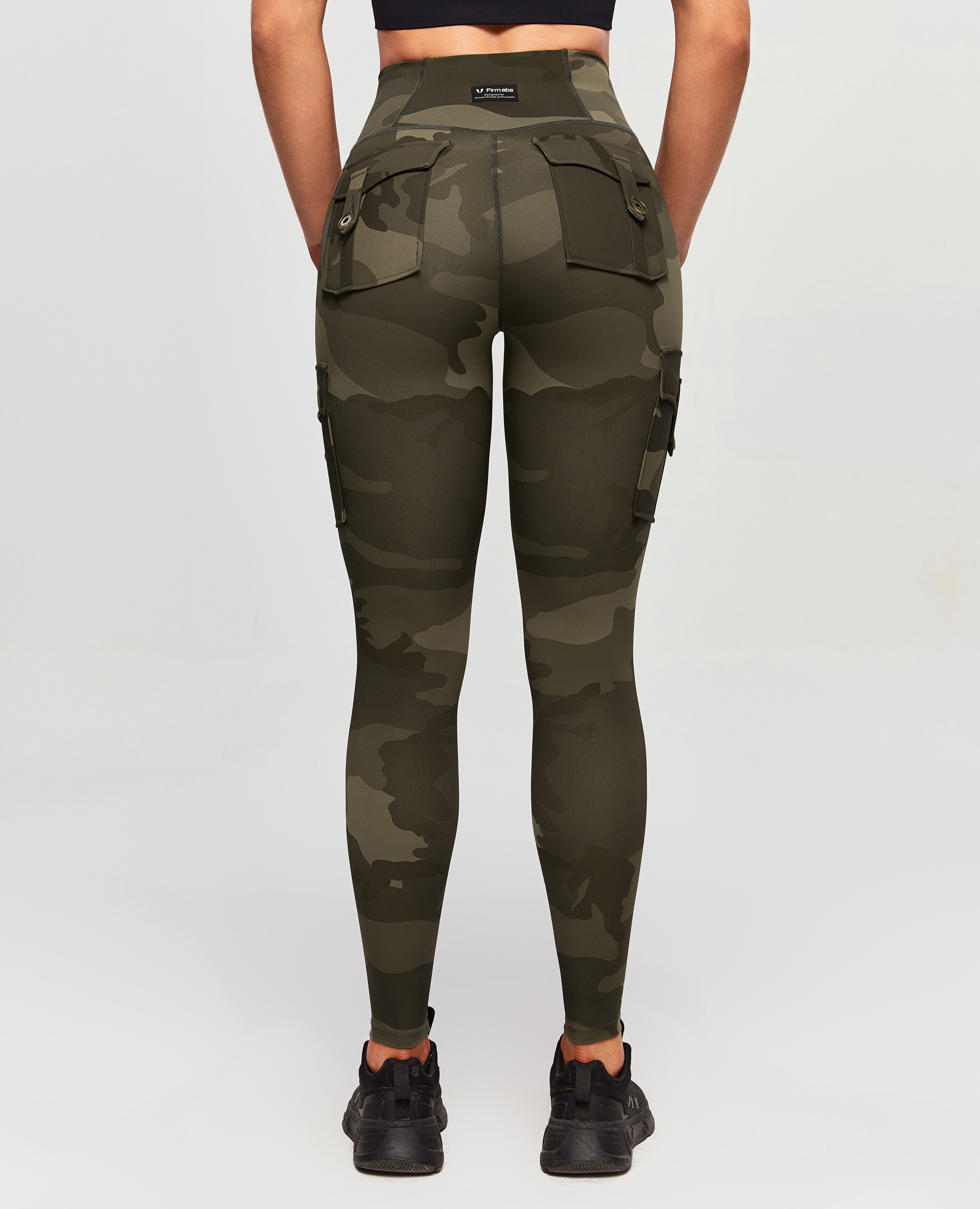 High Waist Cargo Leggings - Army Green Camouflage