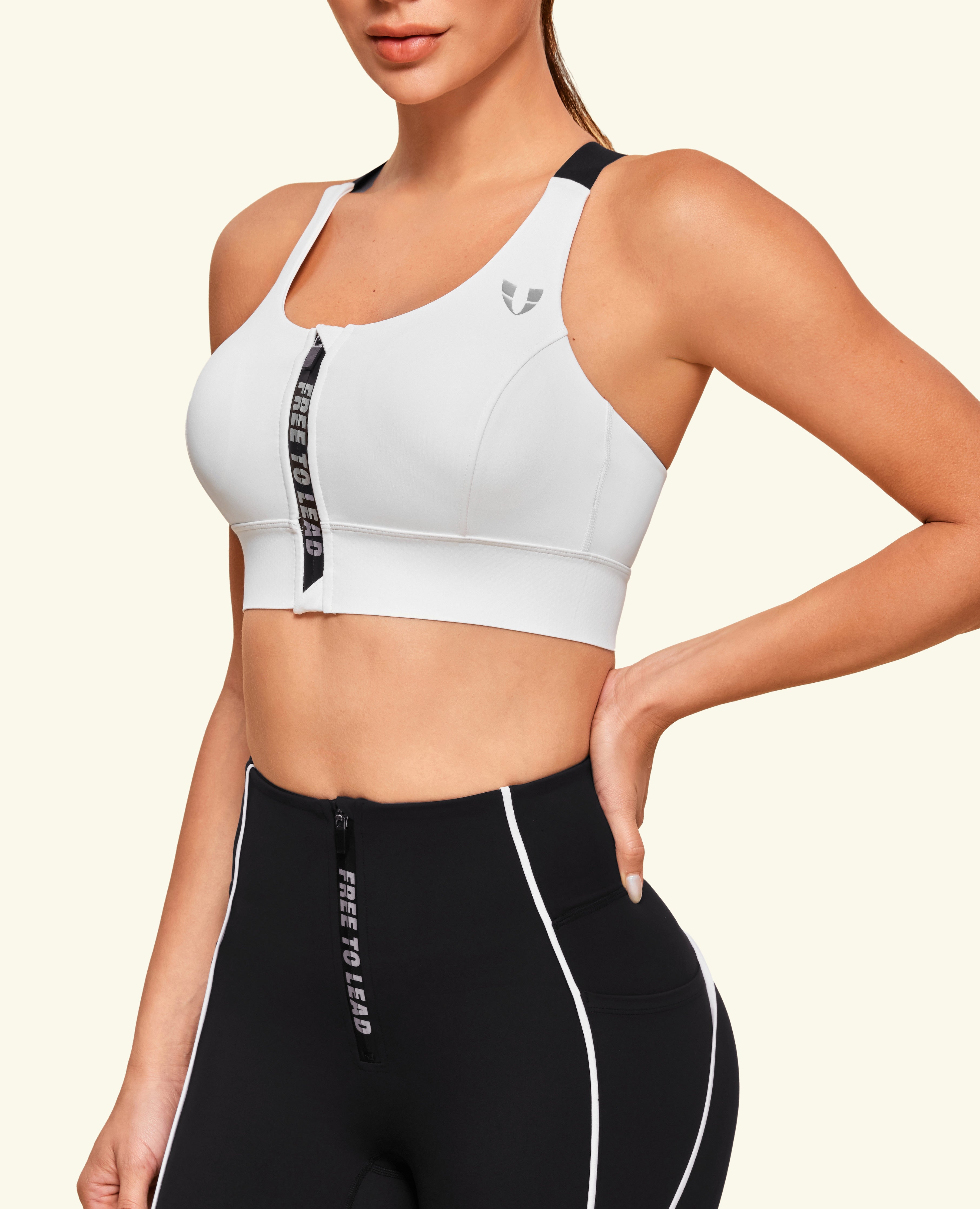 Energy Zip Front High Support Sports Bra - White