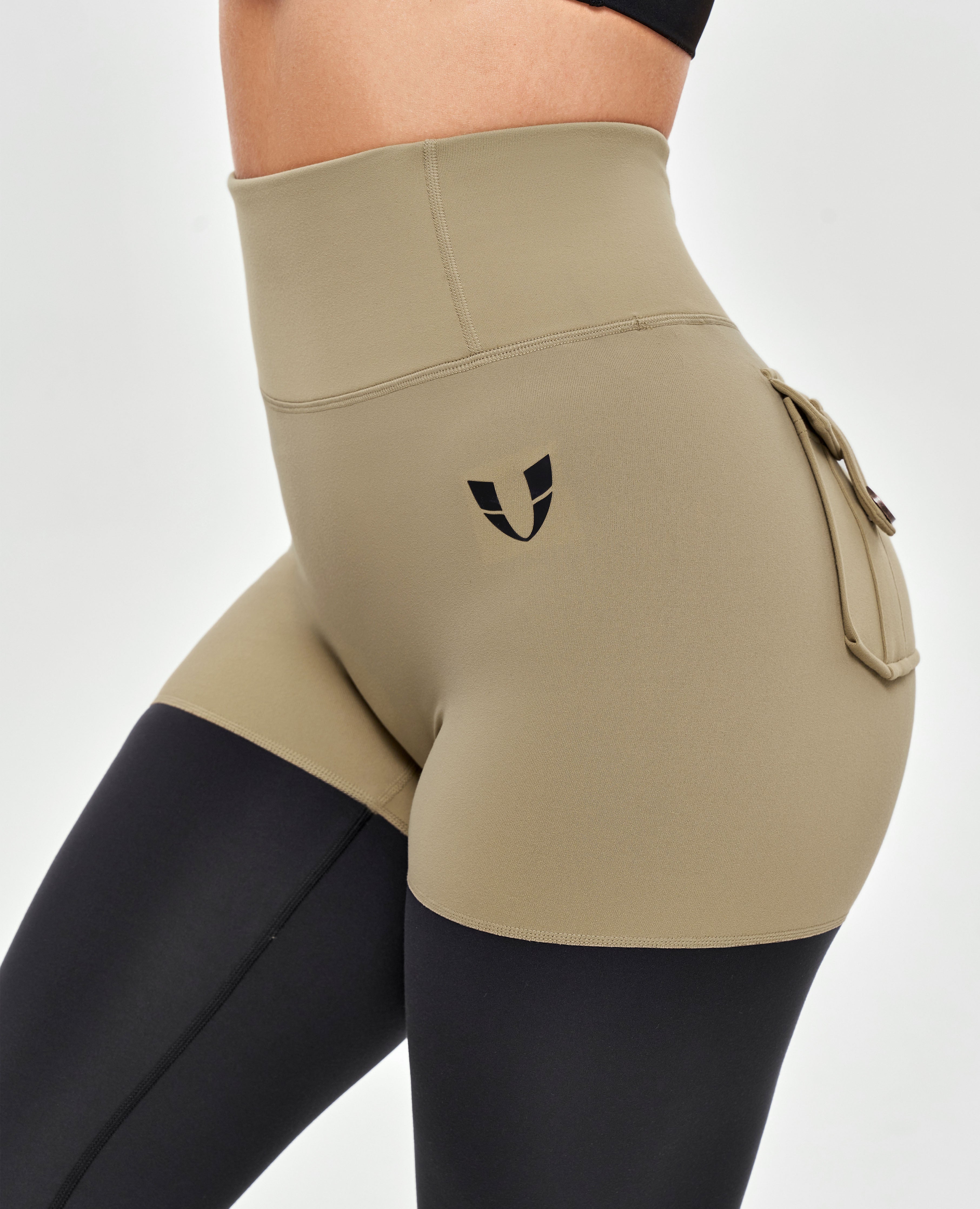 Cargo-Sportleggings – Beige und Schwarz