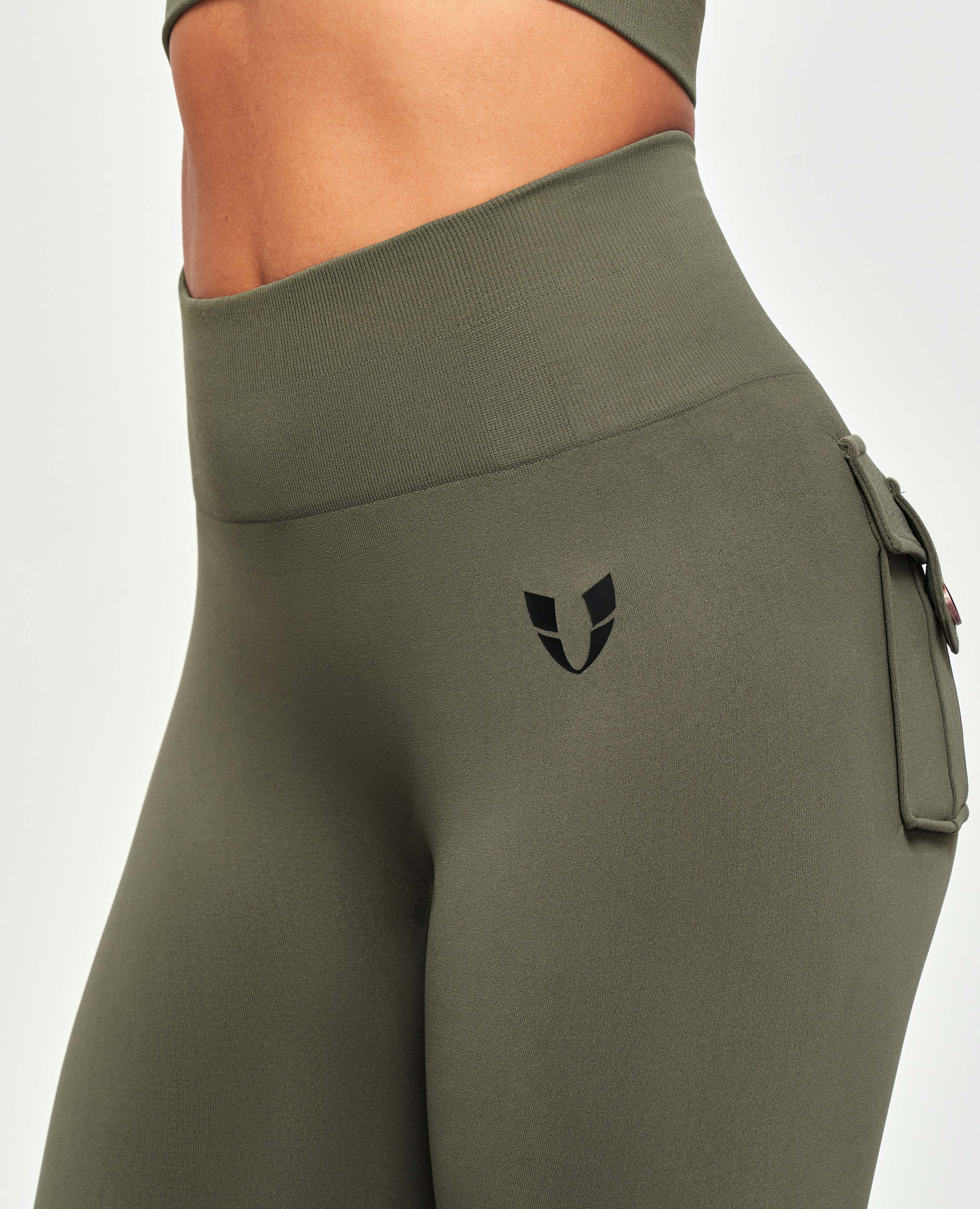 Nahtlose Cargo-Leggings – Olivgrün