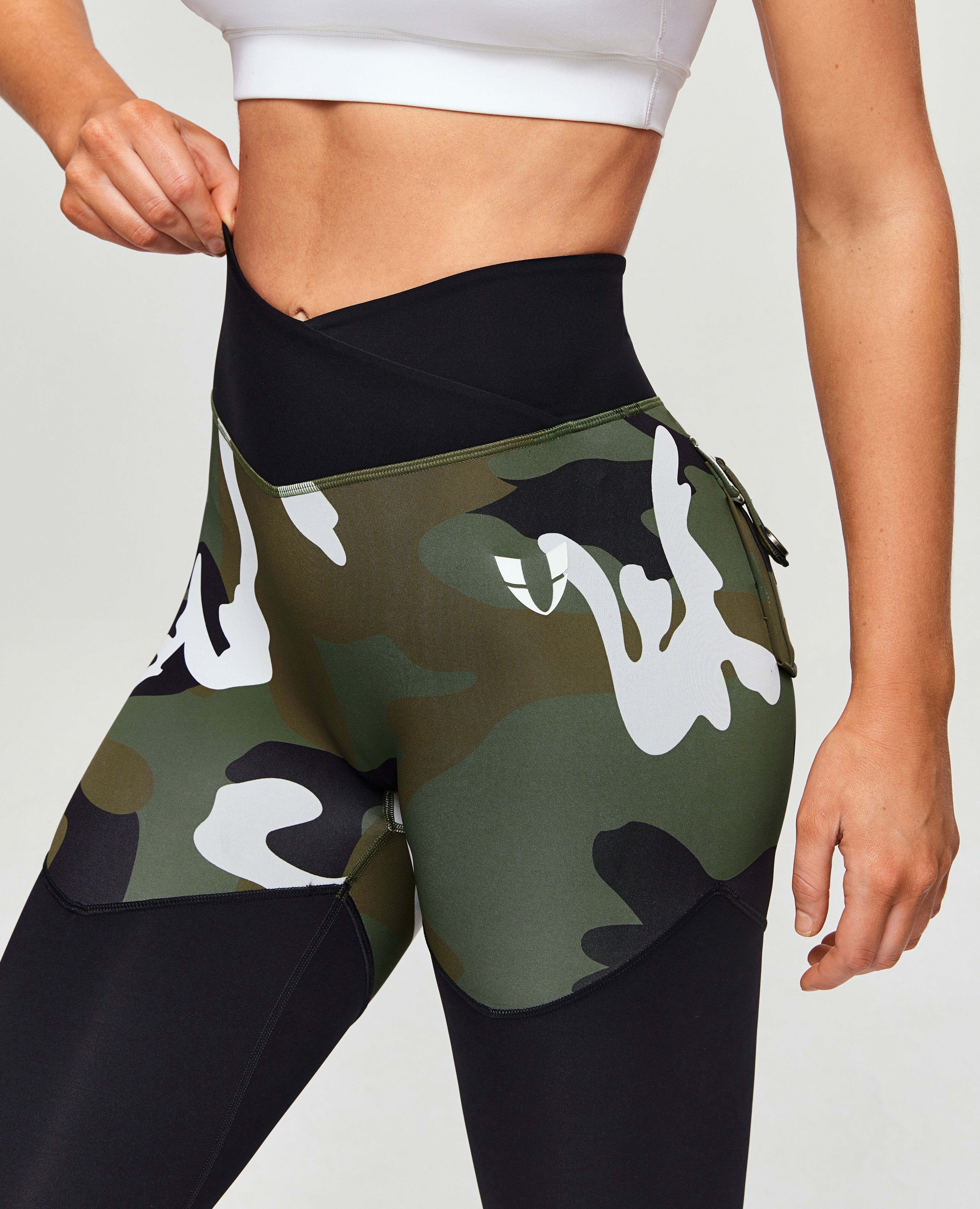 Leggings da palestra con v -waist - mimetizzaggio verde bianco