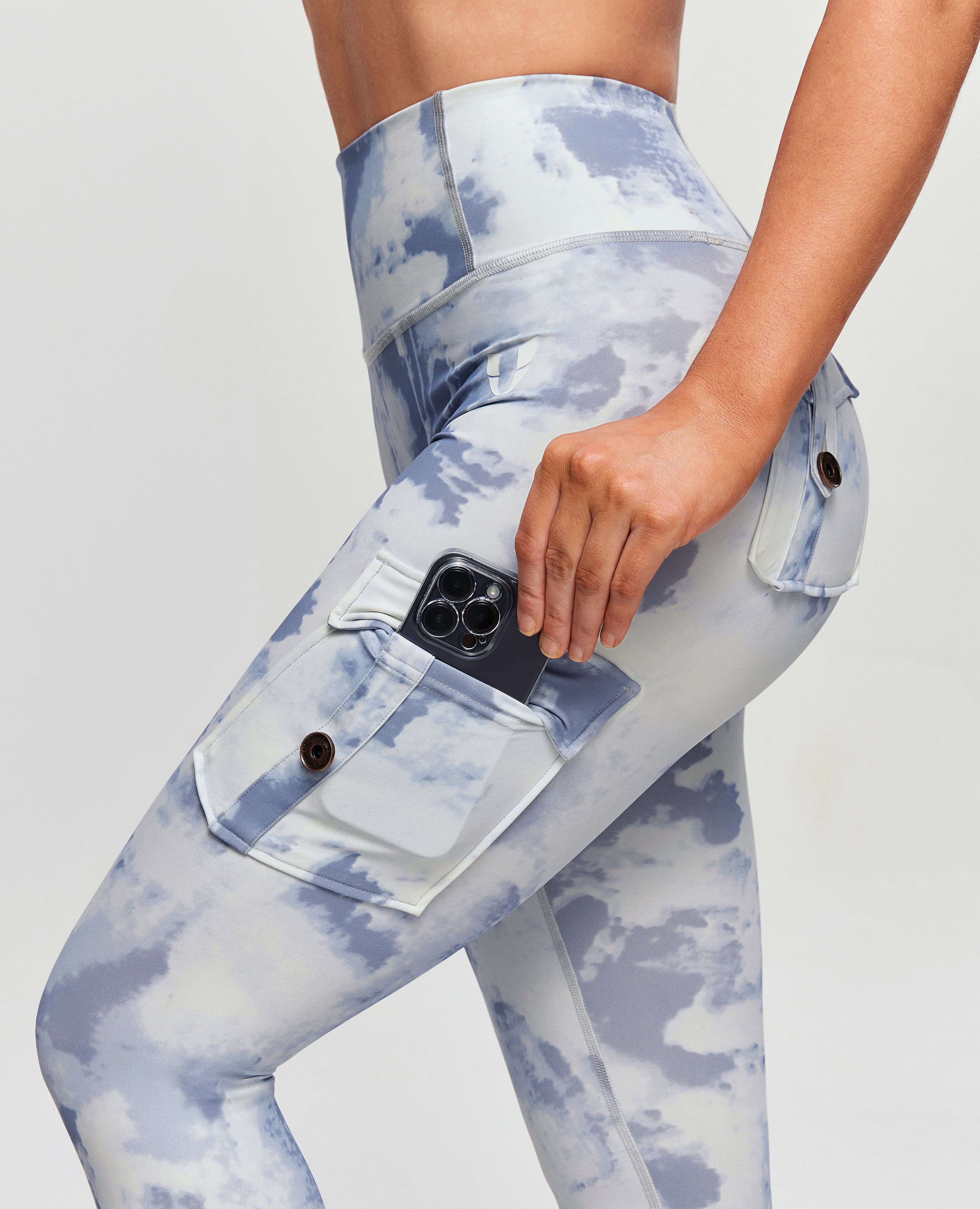 High Waist Cargo Leggings - Grey Blue Gradient