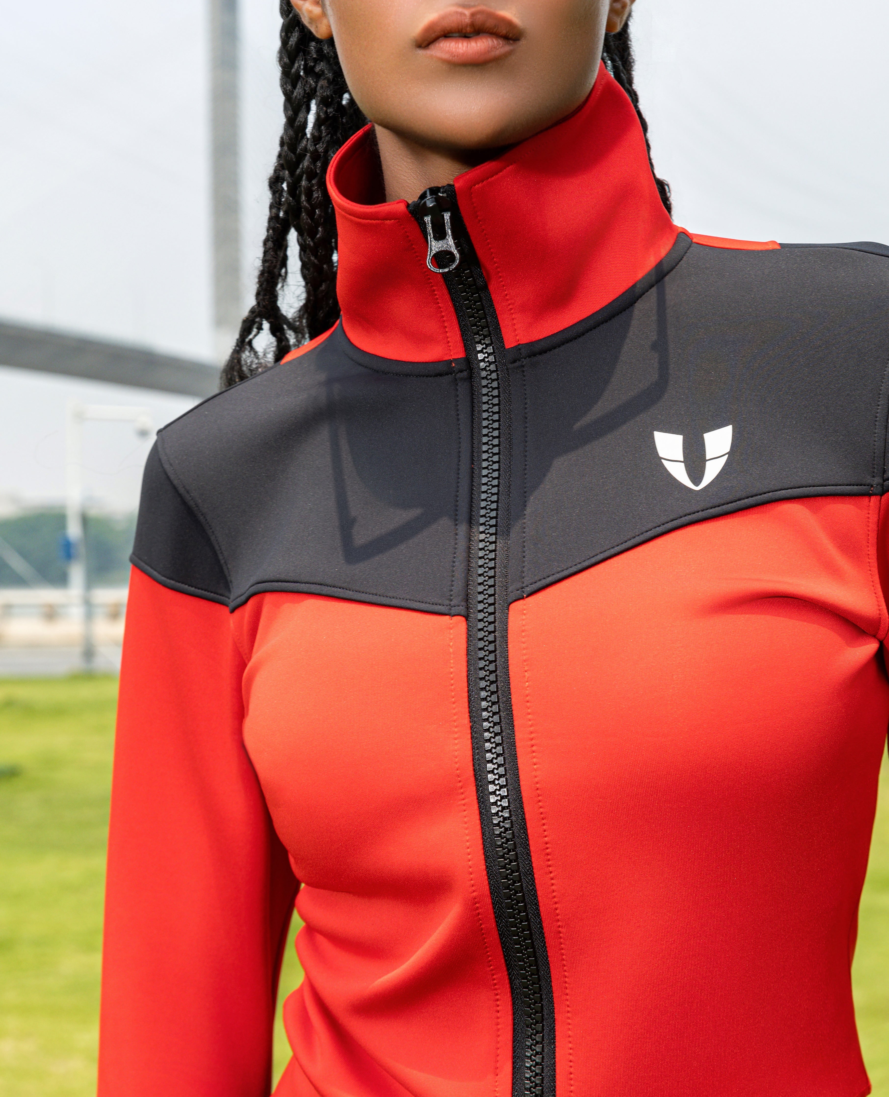 V -shape athletic jacket - red and black