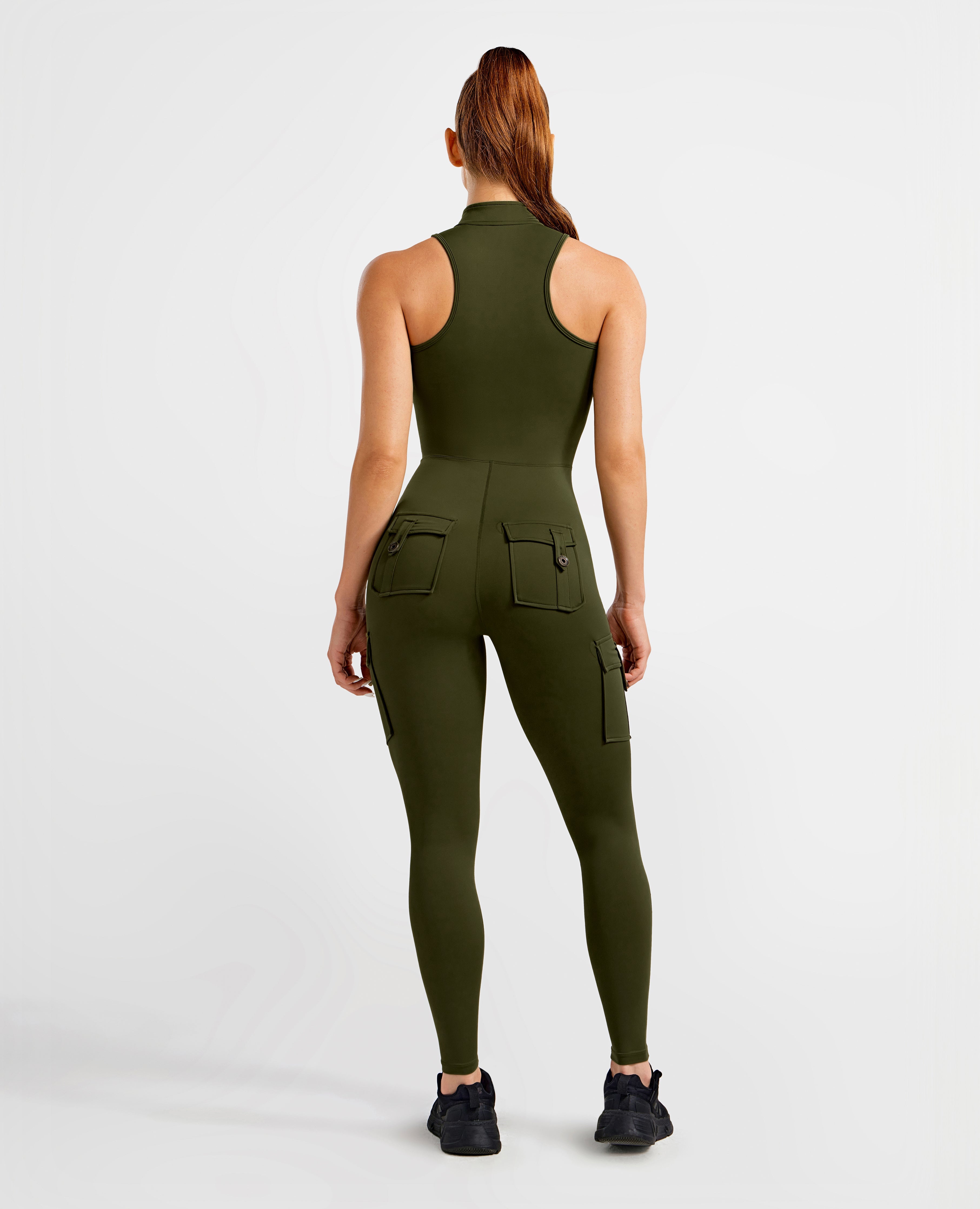 Bolsillo de bolsillo de carga Bodysuit Long - Dark Olive Green