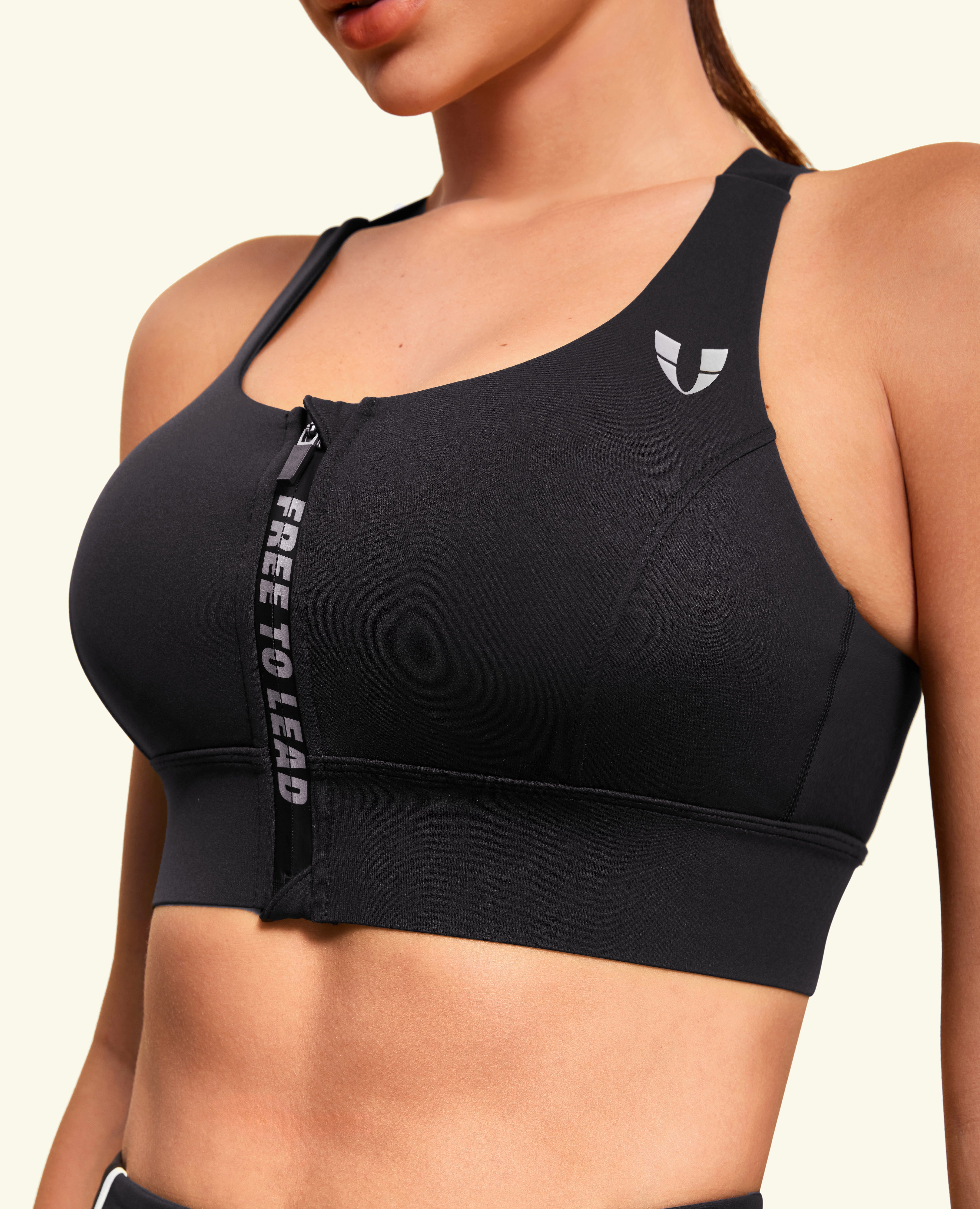 Energy Zip Front High Support Sports Bra - Black