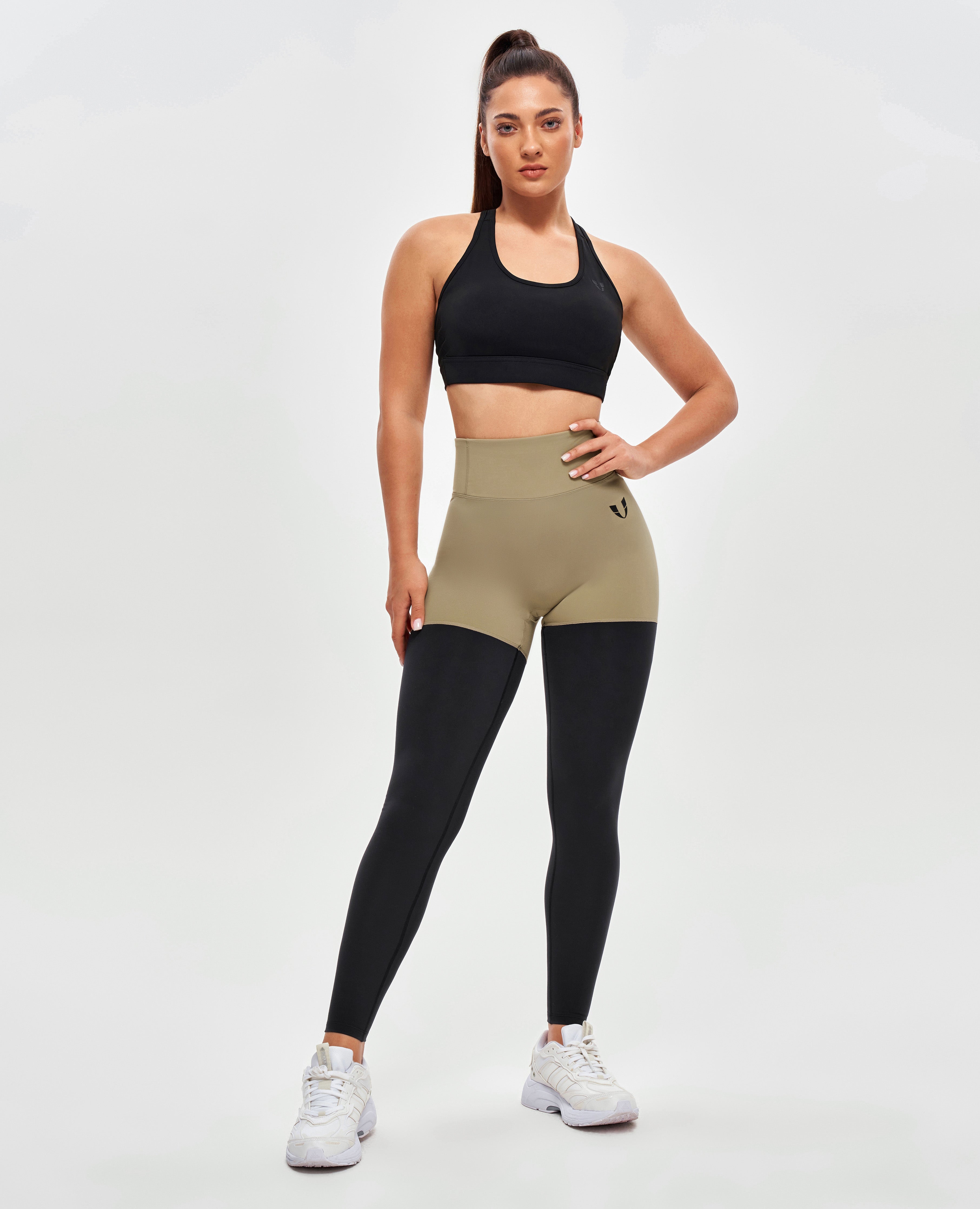 Cargo-Sportleggings – Beige und Schwarz