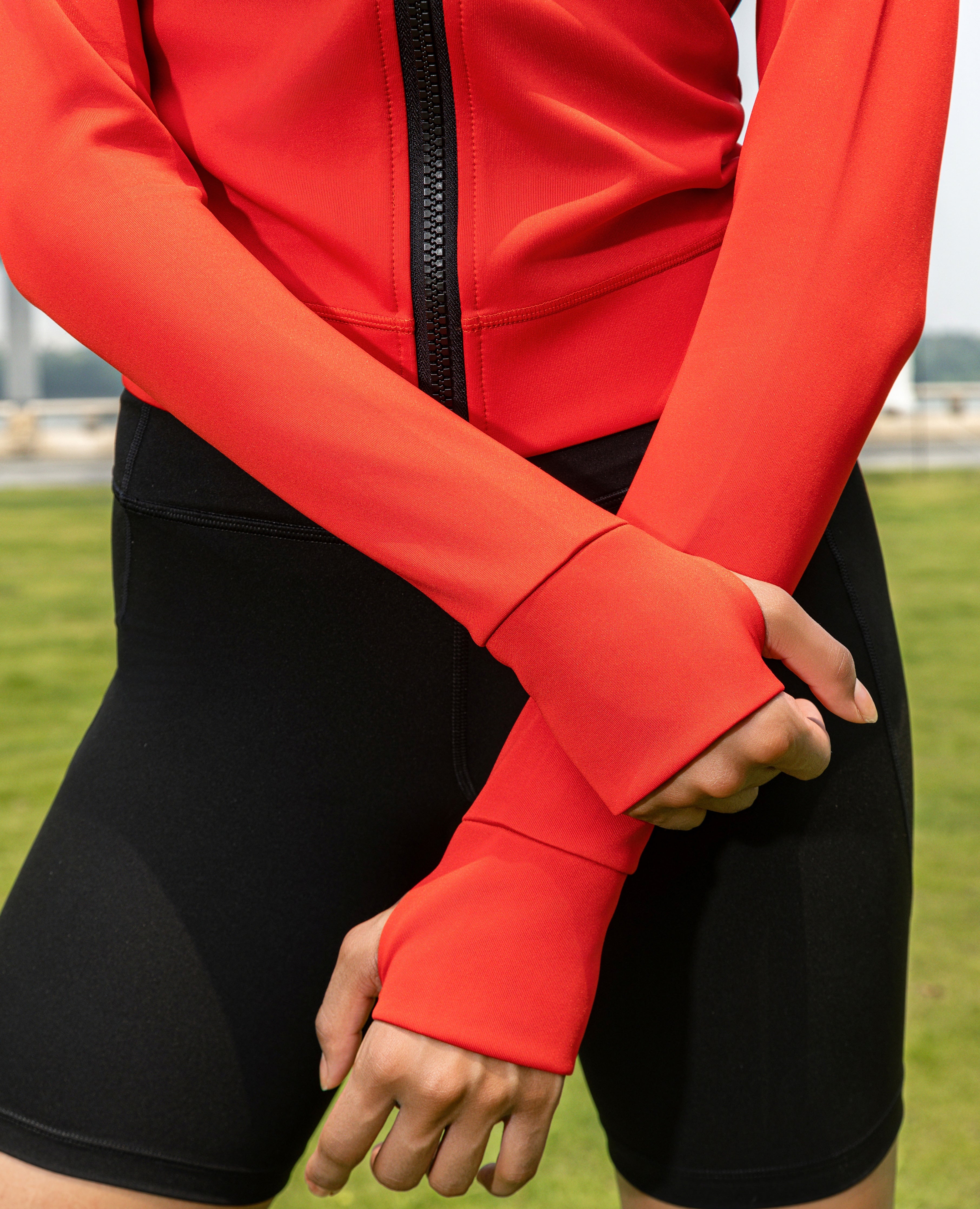 V -shape athletic jacket - red and black