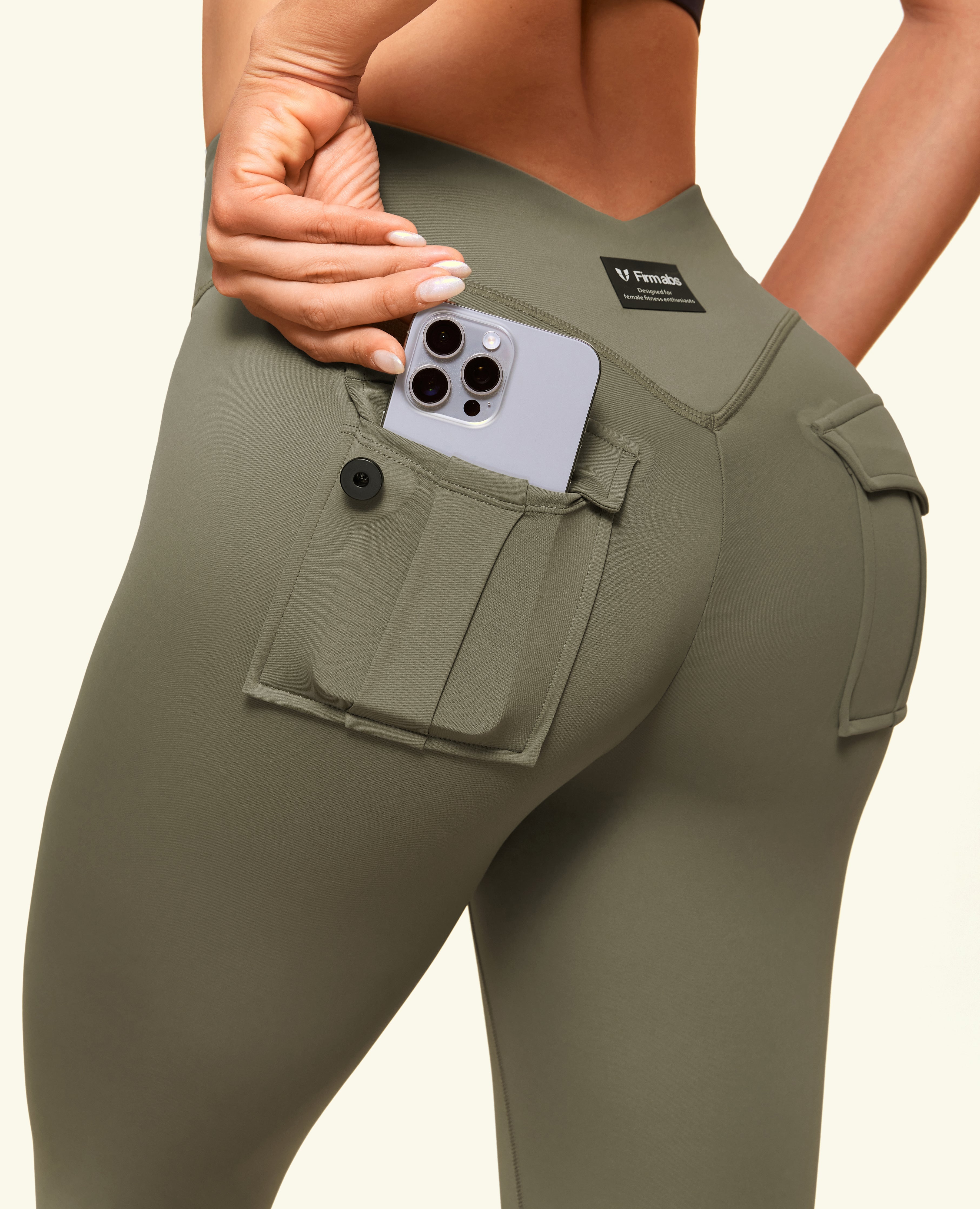 Zip Pocket avant de leggings puissants - Green de l'armée